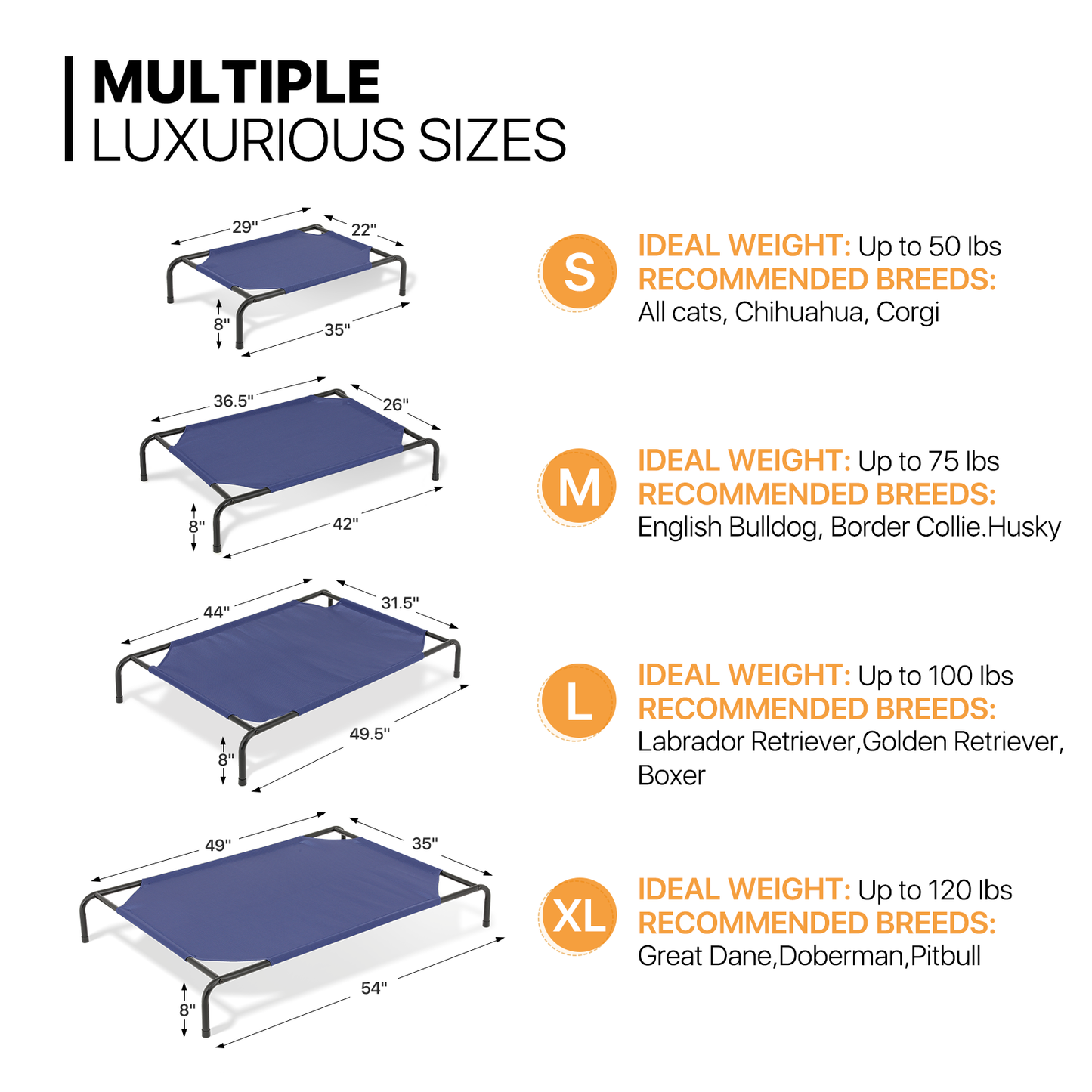 Elevated Dog Bed - Non-Slip Cooling Pet Bed - 49.5'' Length