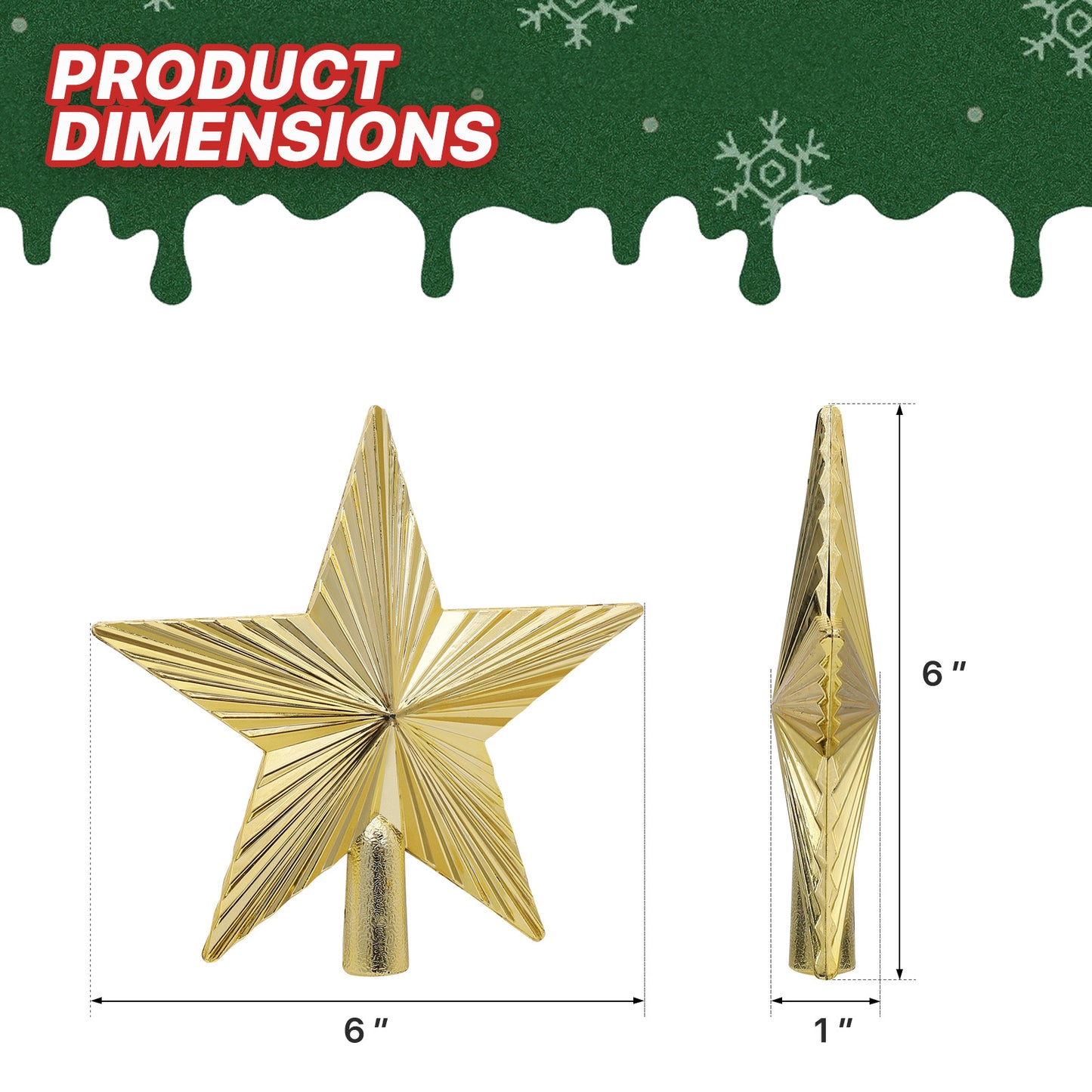 Tree Topper Star - 6'' Height - Pumpkin Texture - Gold