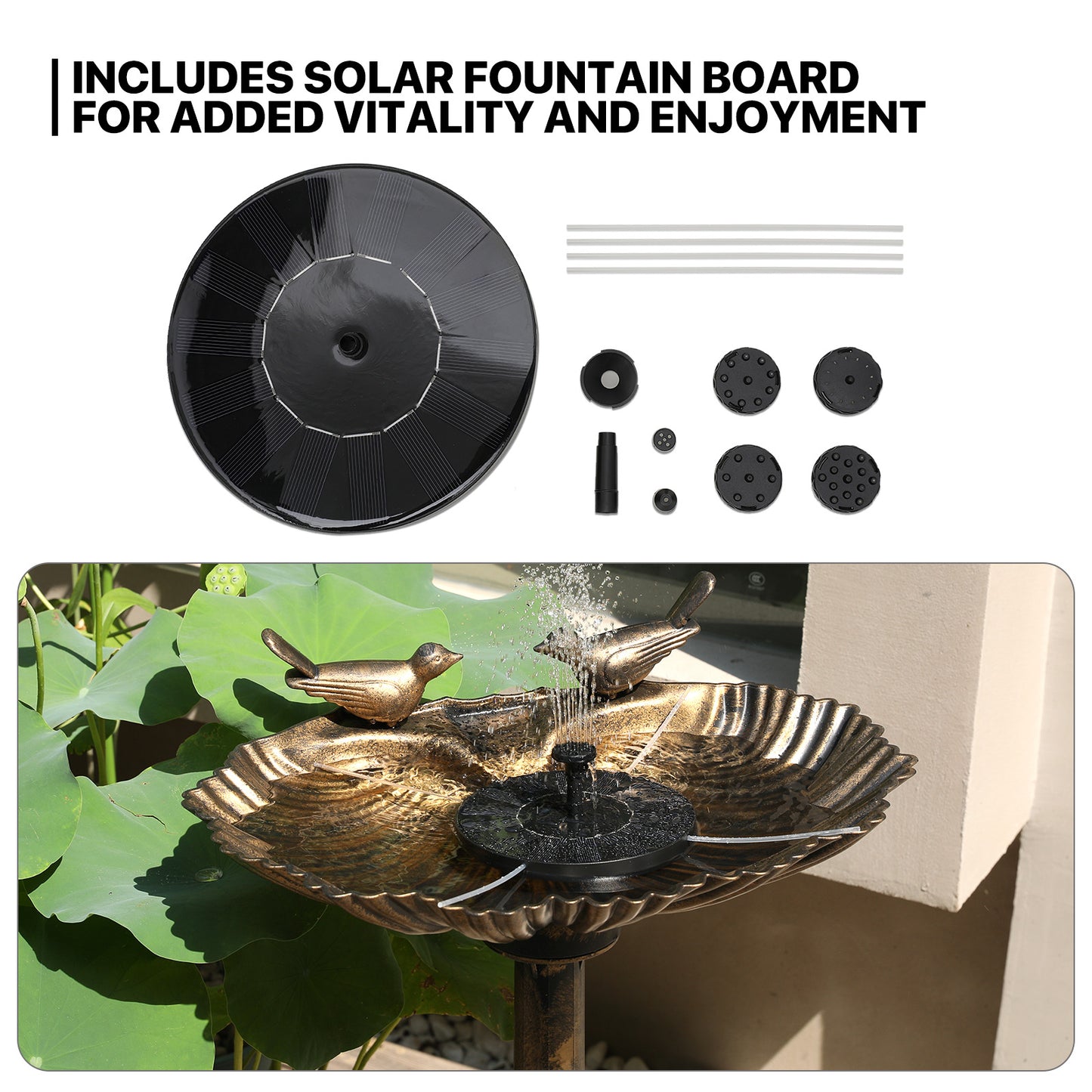28" Garden Bird Bath - Solar Pumb