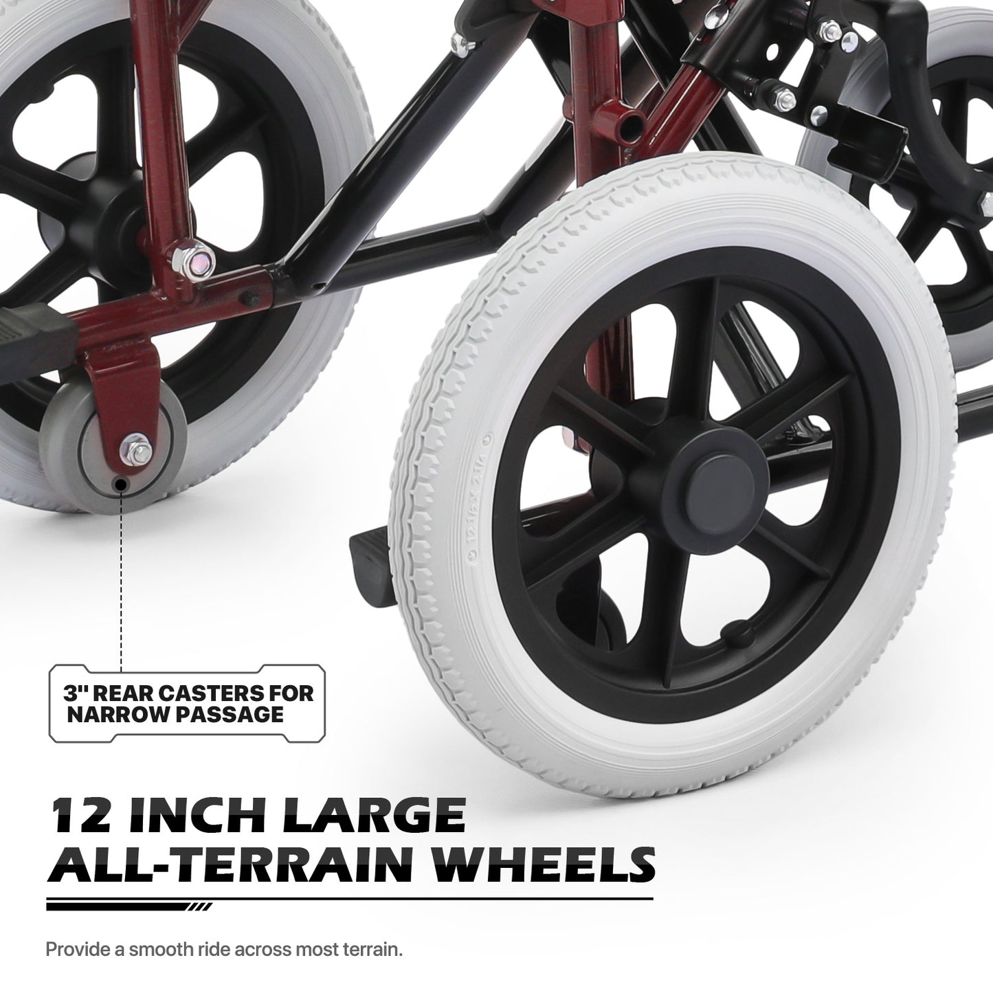 Transport Wheelchair - PU Solid Tyre - Red