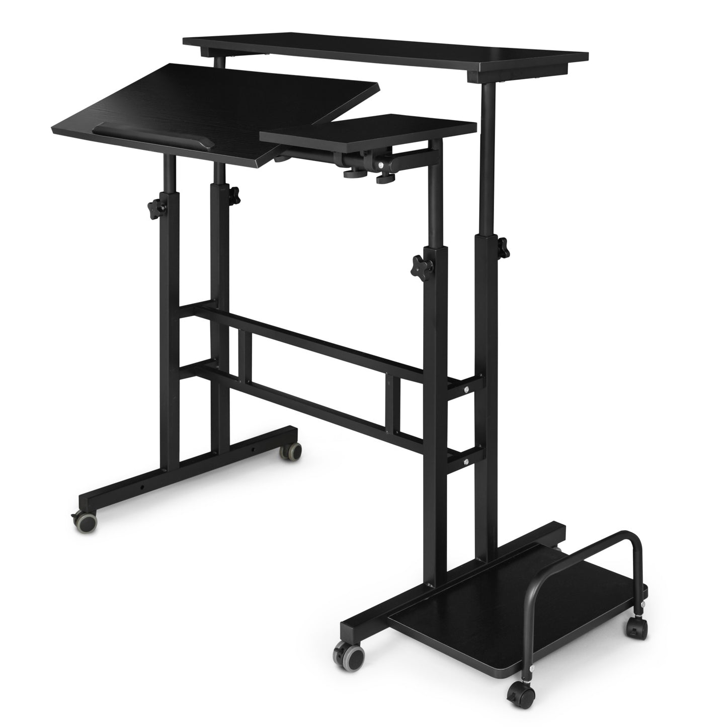 Rolling Lifting Computer Desk w/Monitor Shelf & CPU Stand - Adjustable Height & Tilt