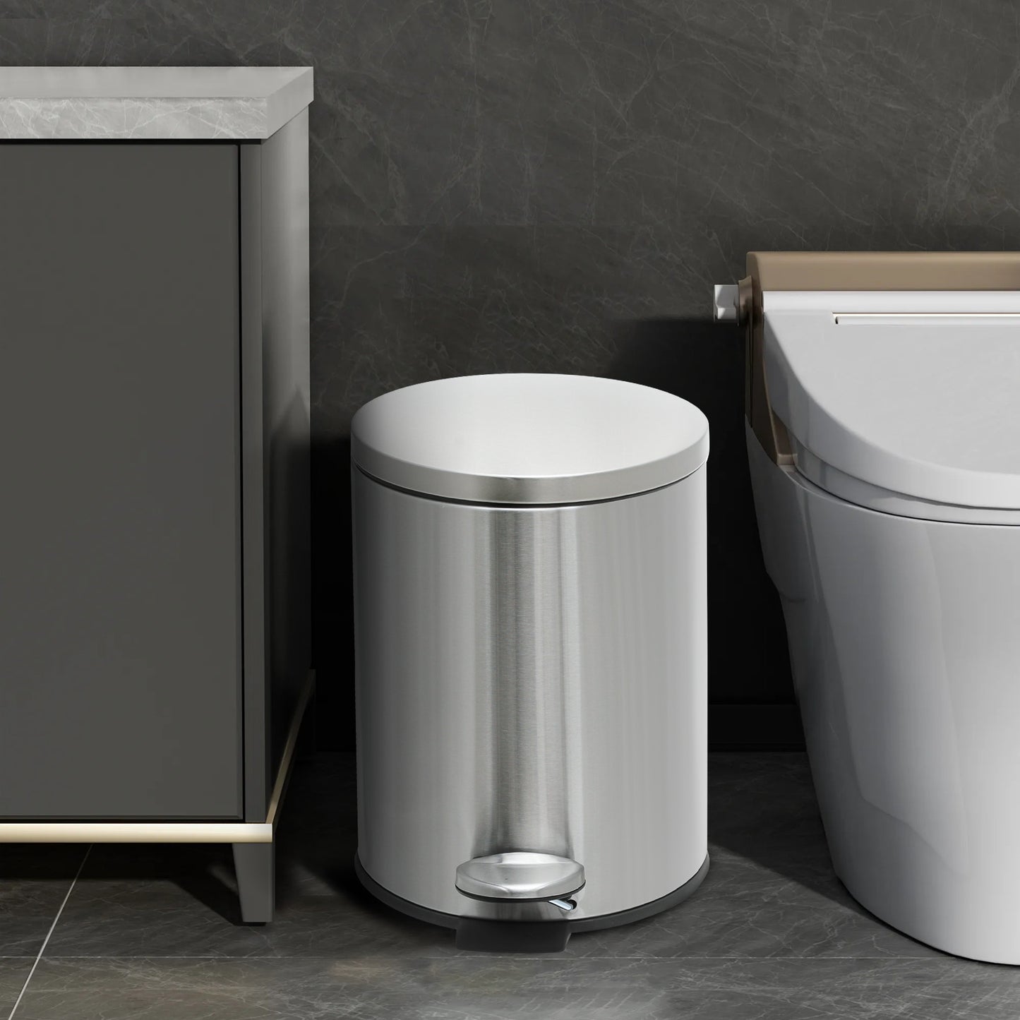 5L Step On Trash Bin - Stainless Steel