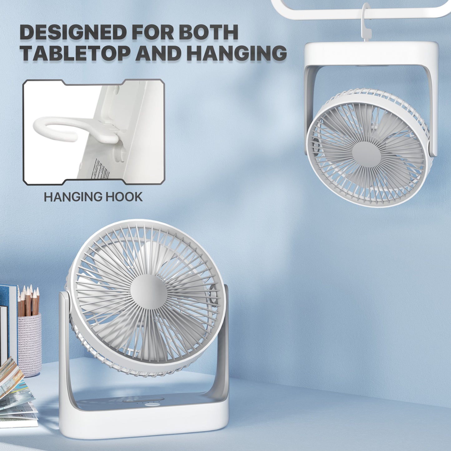 6" USB Desk Fan - 180¡ã Tilt - w/Hanging Hook