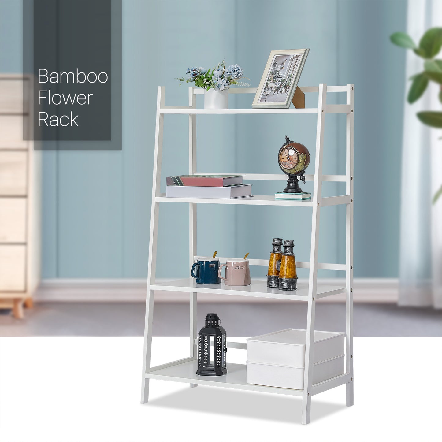 Simplified Trapezoid Multi-Functional Flower Plant Rack - 4 Tier - White