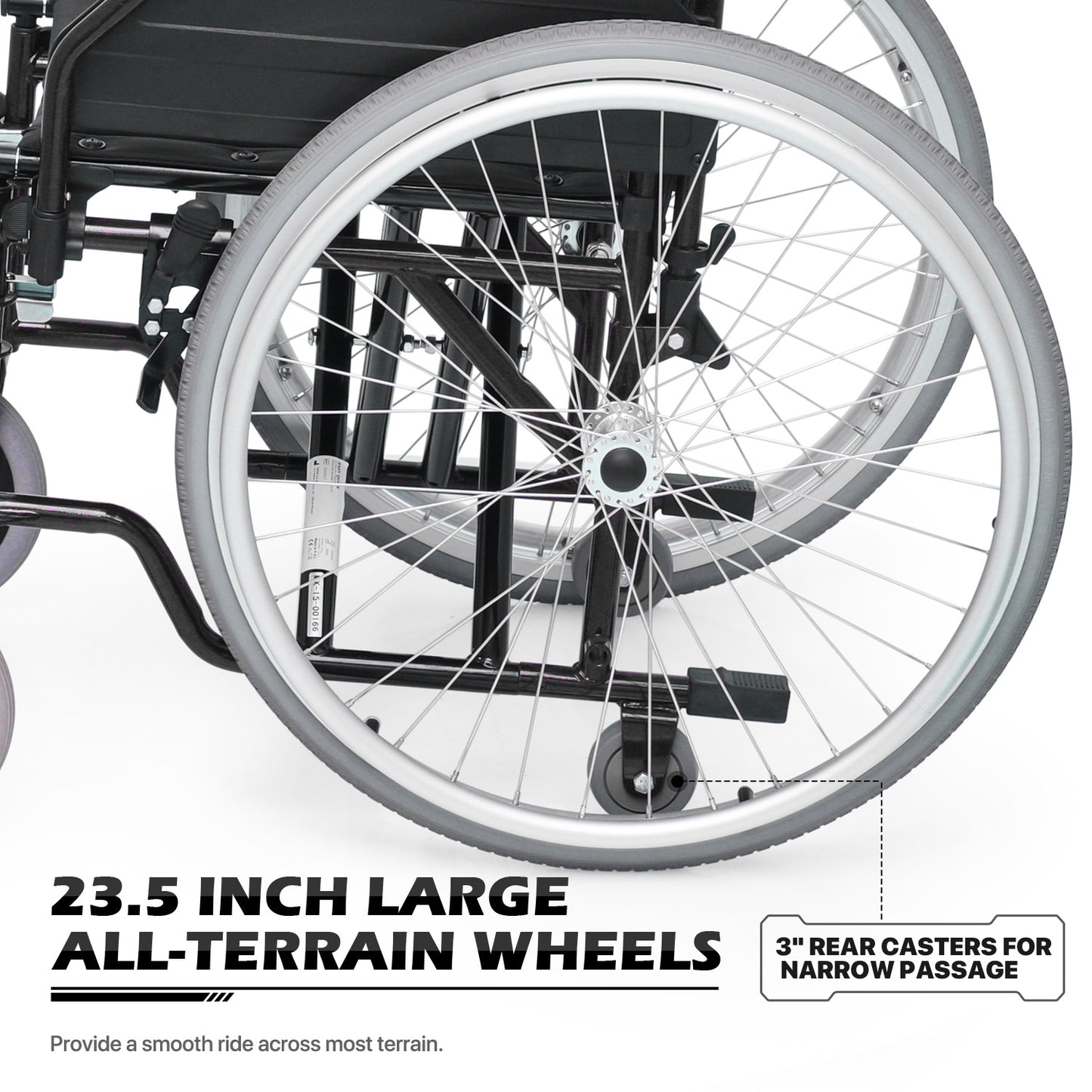 Manual Wheelchair - 7.5'' Front & 23.5'' Rear Wheel - 17"x15.5'' Nylon Seat