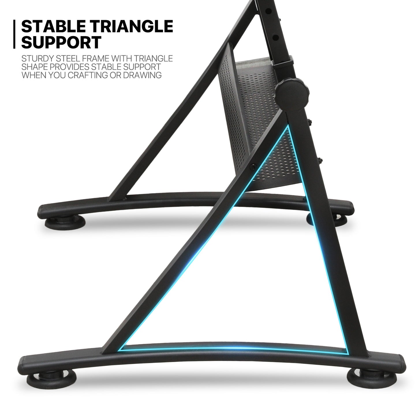 Drafting Table - 53" Crystal desktop with frame, 2 mesh drawers, with black stool