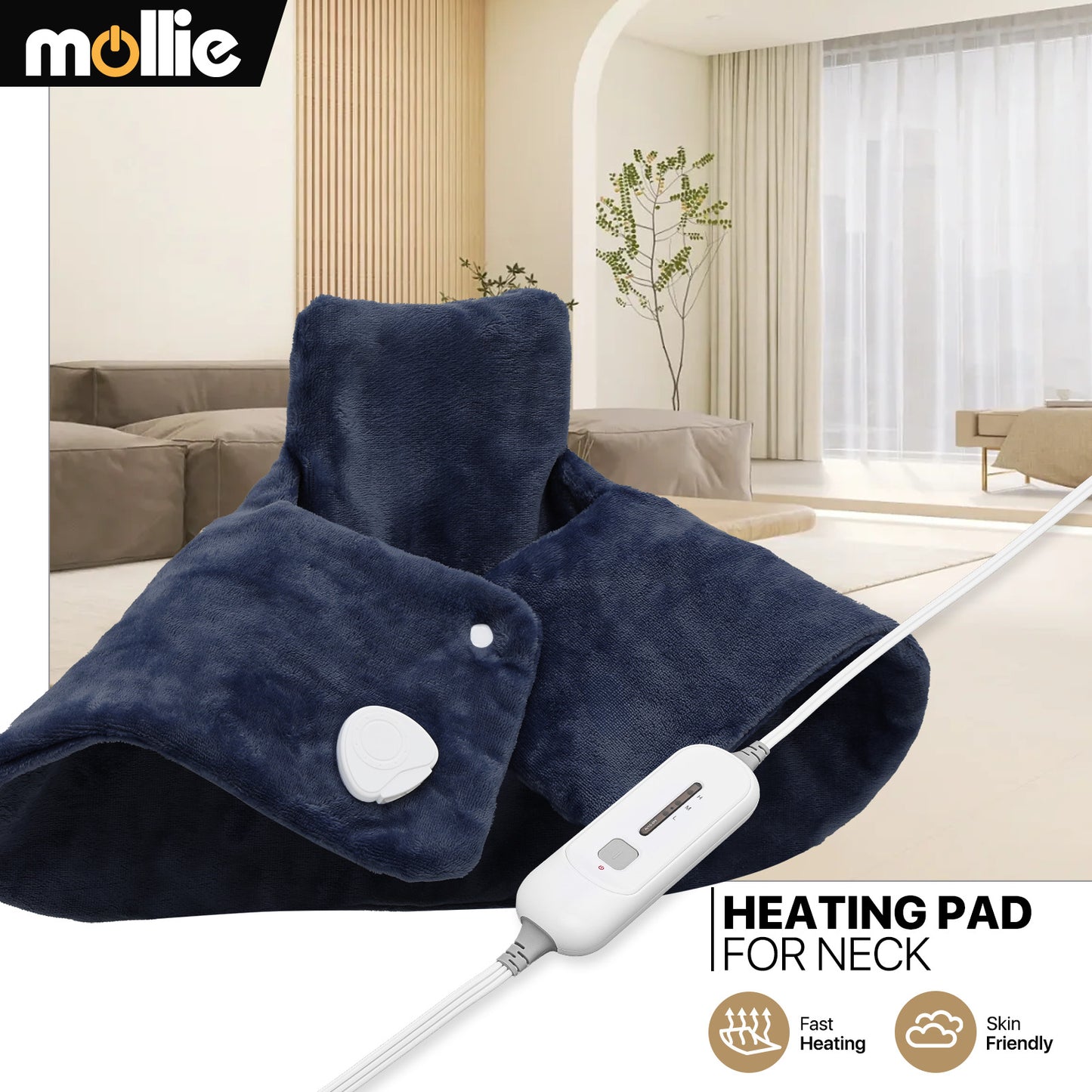Neck Shoulder Heating Pad - 23" x 16" Cozy Flannel - Half an Hour Timer + 3 Heating Levels