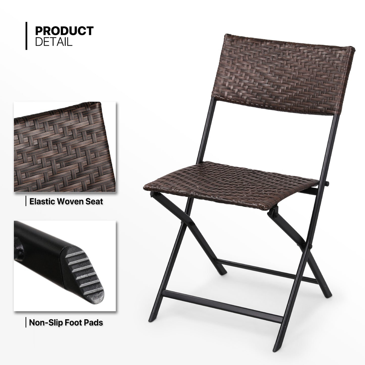 Patio Bistro Set, Tempered Glass Table & 2 Rattan Wicker Chairs
