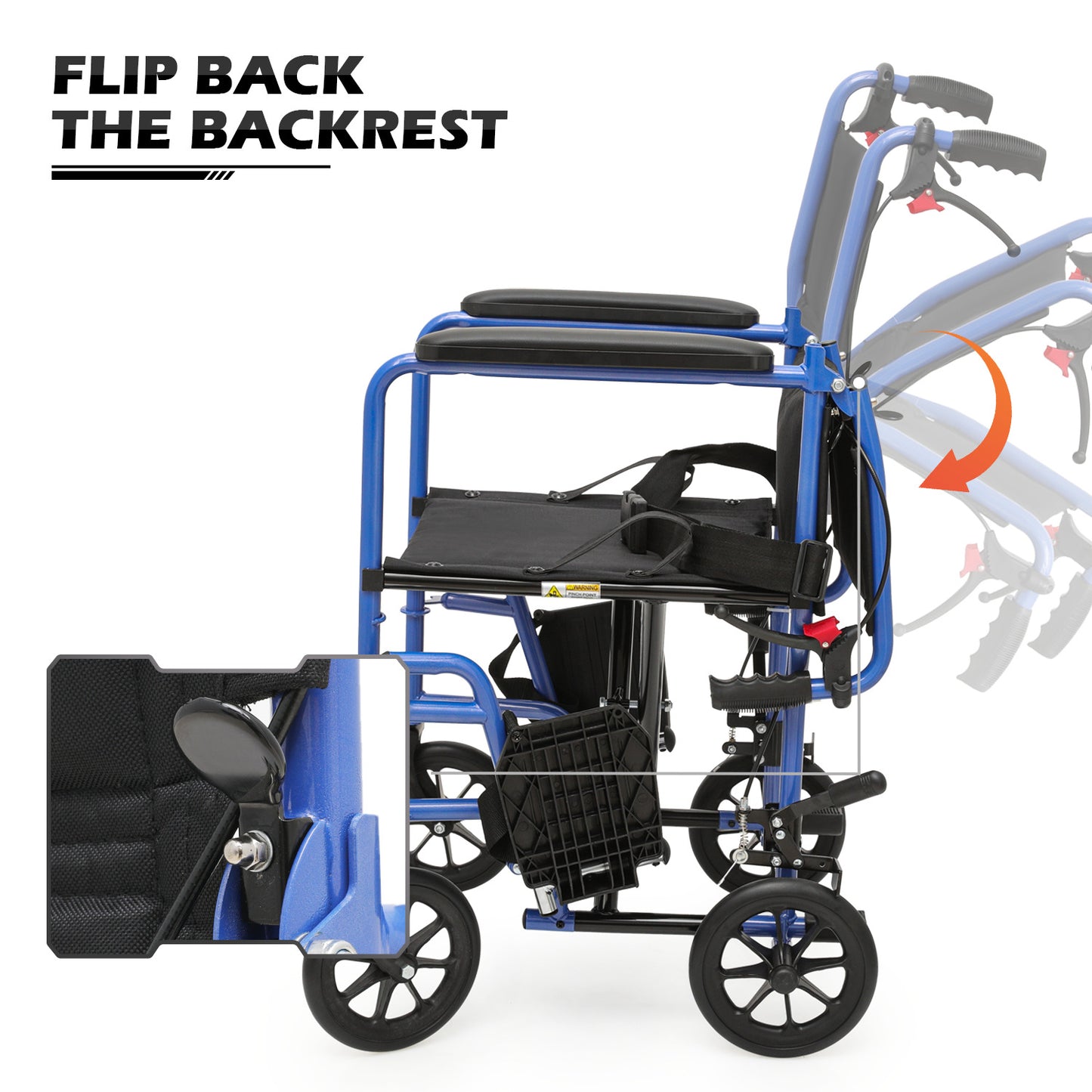 Lightweight Transport Wheelchair - FDA Approved, with Handbrakes, Blue