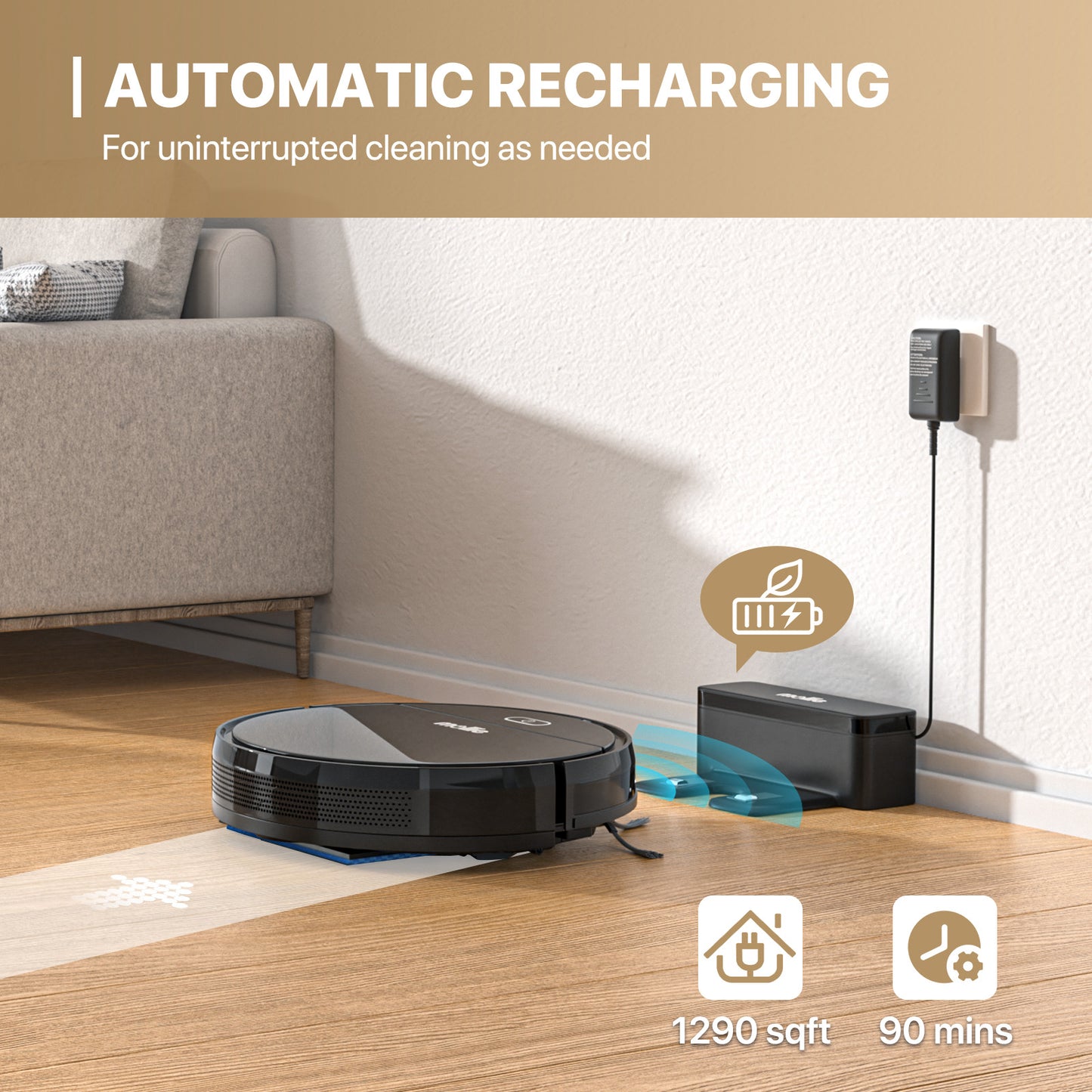 Robot Vacuum - 310ml Dustbin - w/Dry Mop+Remote Control - Black