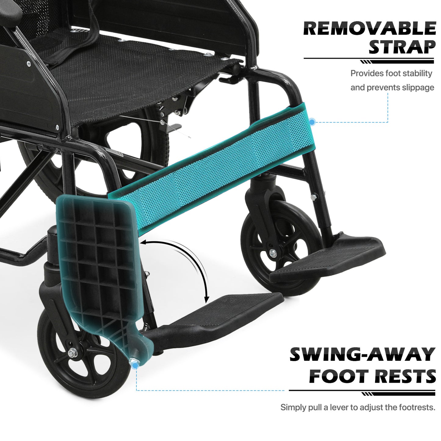 Transport Wheelchair - with Handbrake, Cushion - Black