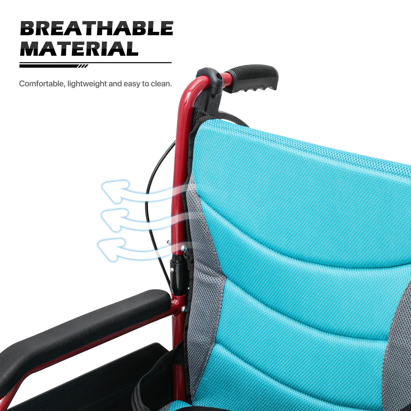 Transport Wheelchair - with Handbrake, Cushion - Red