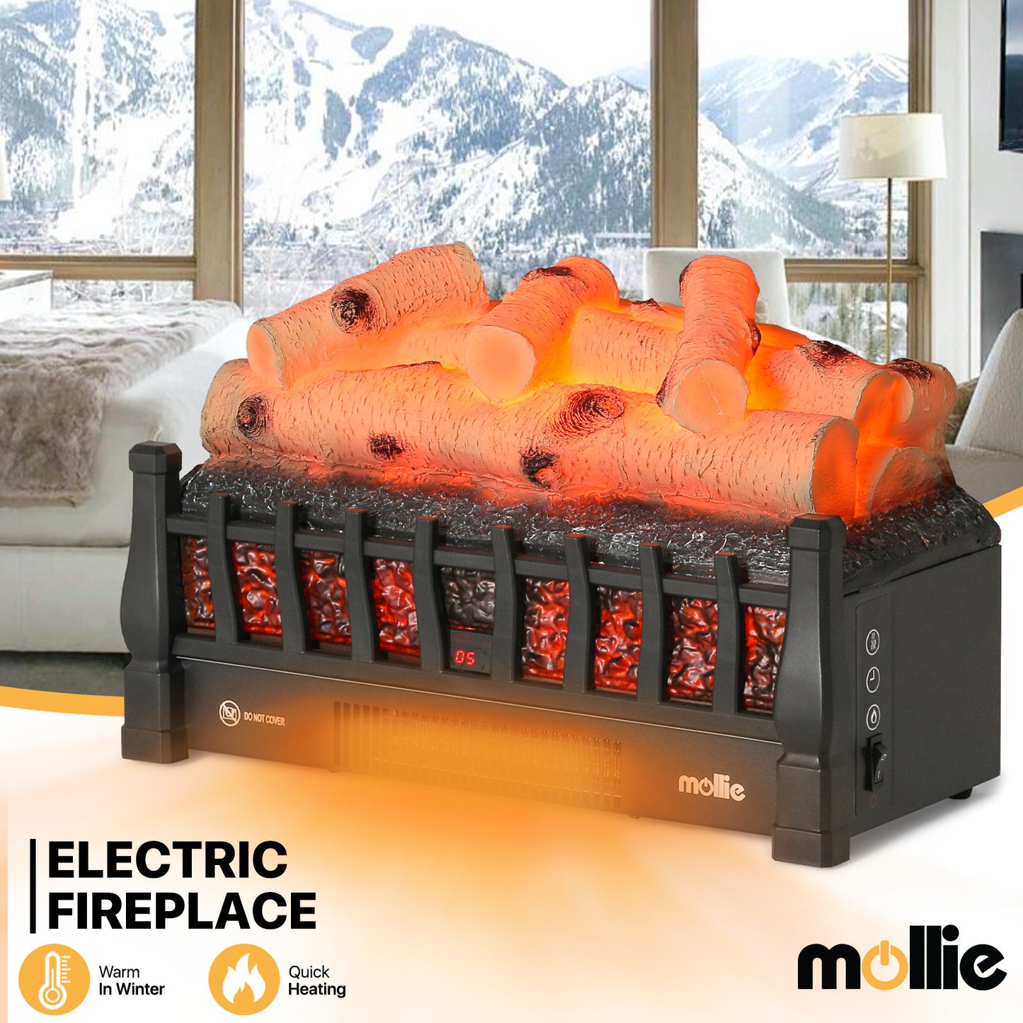 Electric Fireplace - 1500W Space Heater - Logs and Inserts - 5 Level Flame Brightness - with Remote