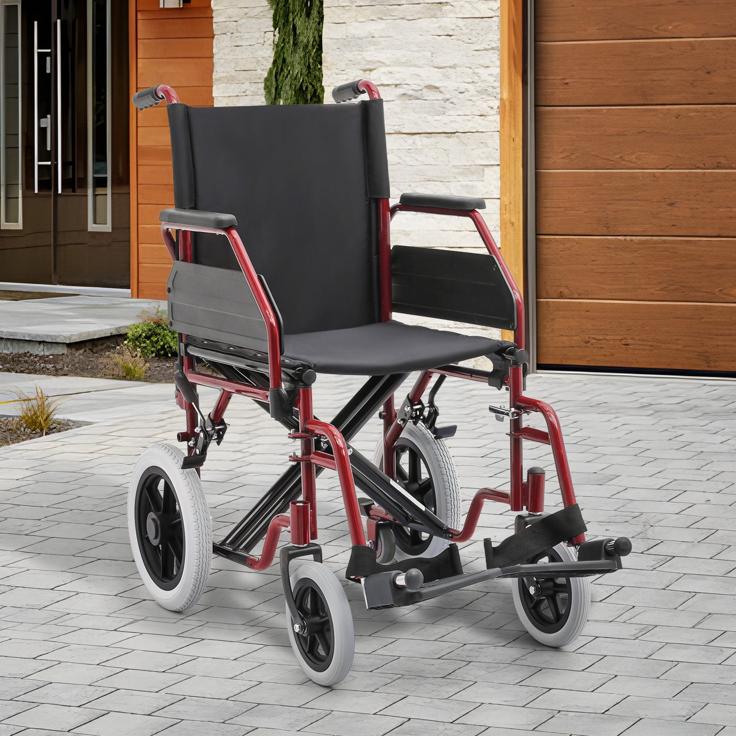 Transport Wheelchair - PU Solid Tyre - Red