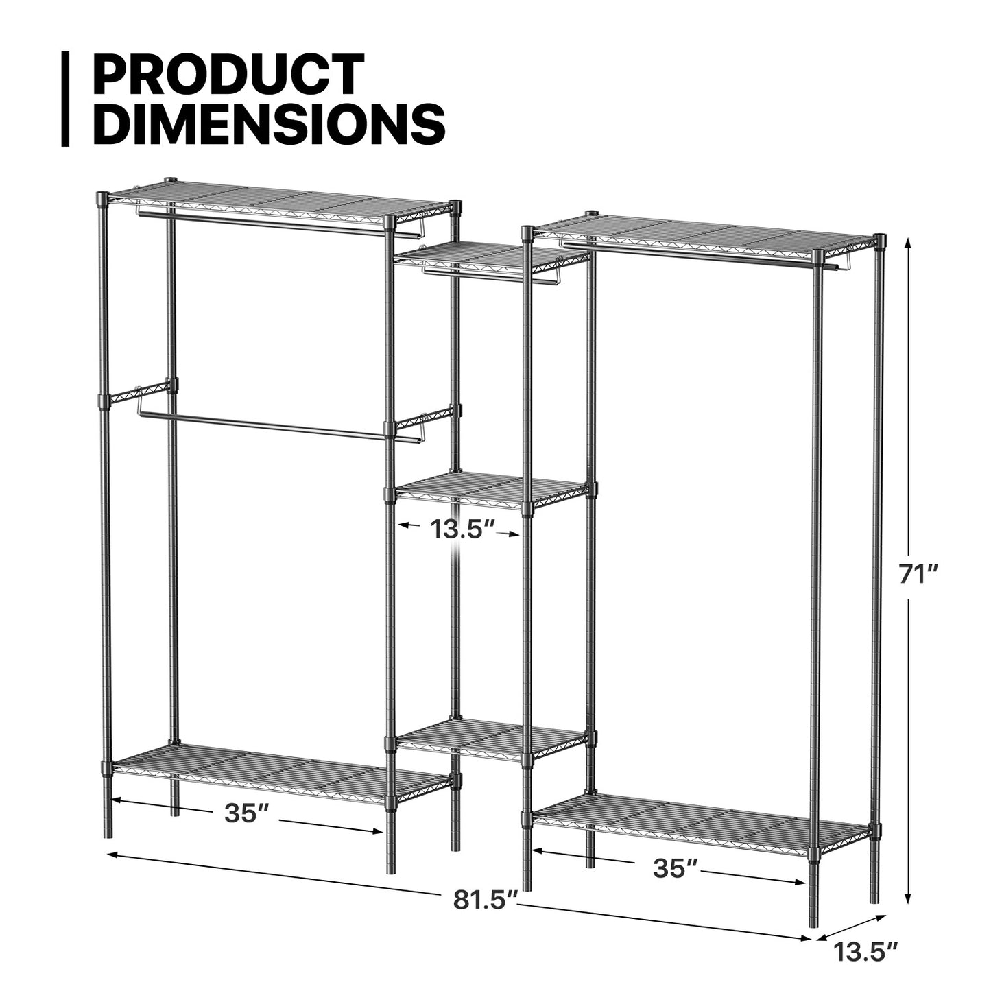 Carbon Steel Adjustable Clothes Rack - 83'' Length