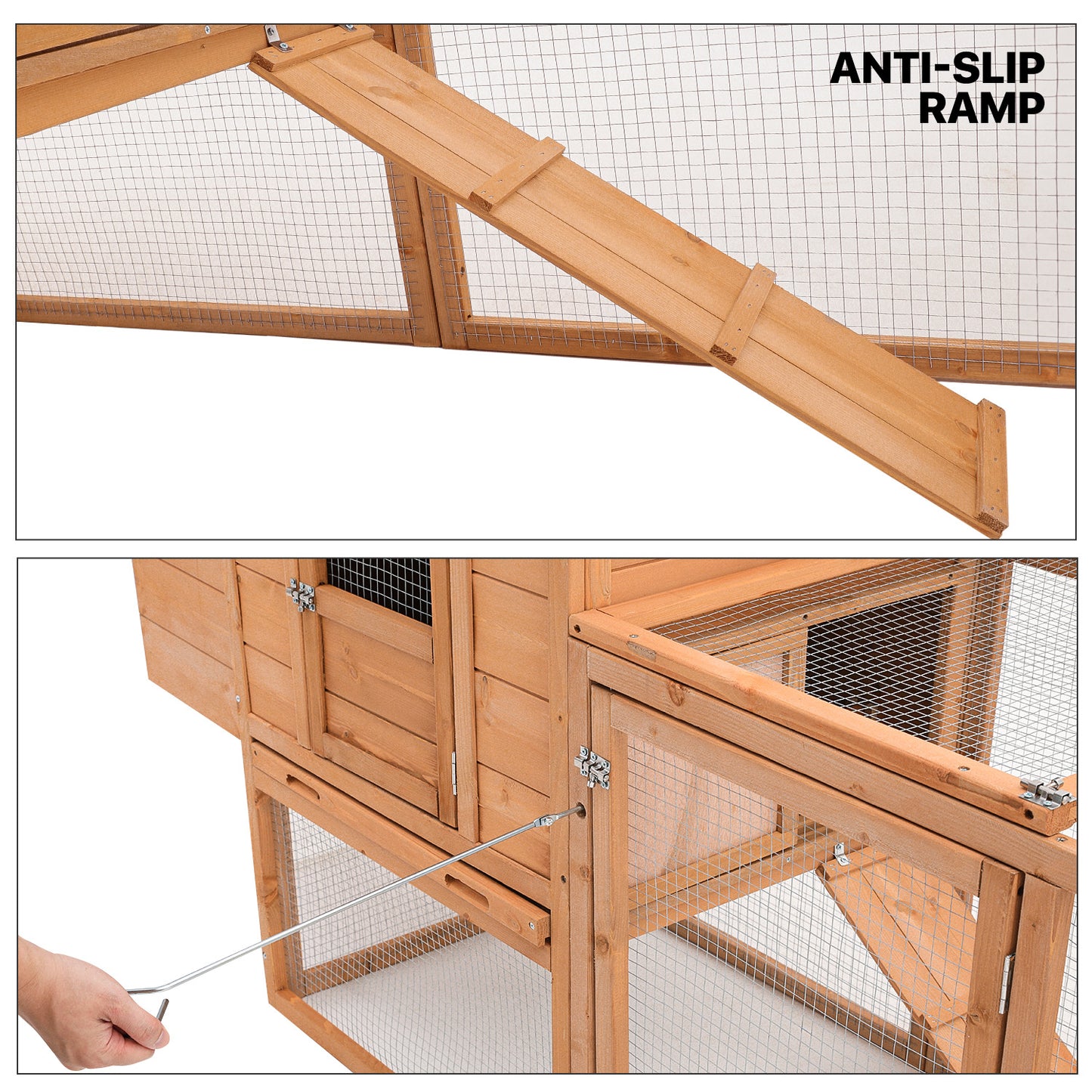 Wooden Rabbit Hutch - Ramp+Nesting Box - Chicken Coop