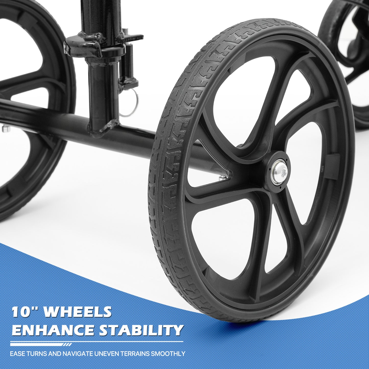 Knee Walker - Black Steel Frame - 10" Front Wheel 8" Rear Wheel