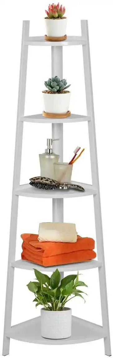 5 Tier Bamboo Corner Shelves - White