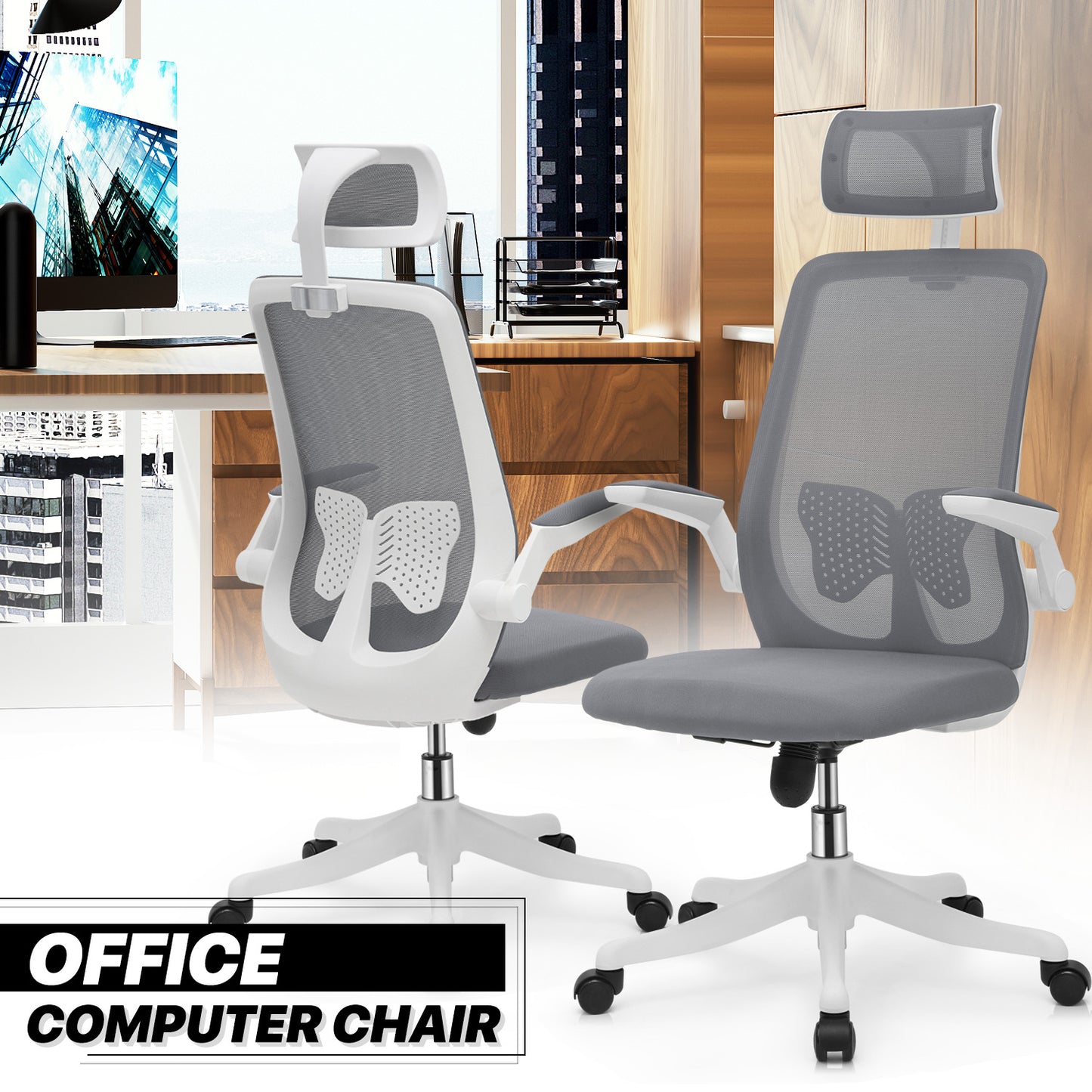 Set of 2 Mesh Office Chair w/Headrest