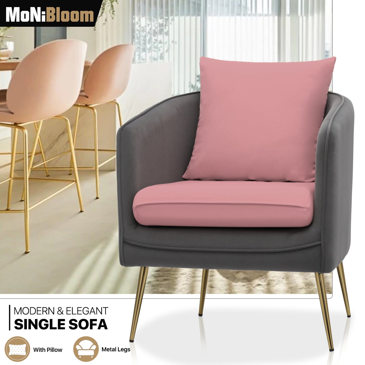 Suede Accent Chair - w/Detachable Cushion - Club Single Sofa - 34" Width