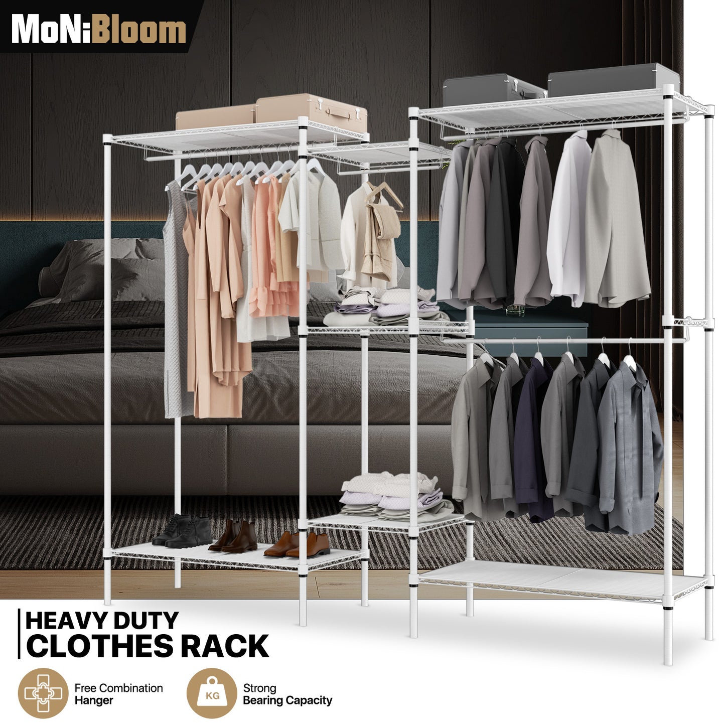Carbon Steel Adjustable Clothes Rack - 87'' Length