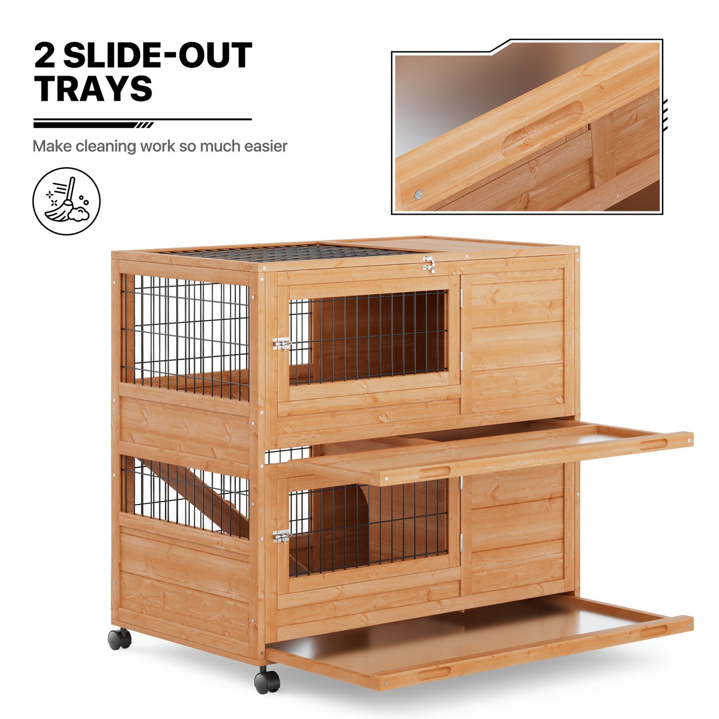 Wooden Chicken Coop Rabbit Hutch - 35.5'' Length - w/4 Wheels