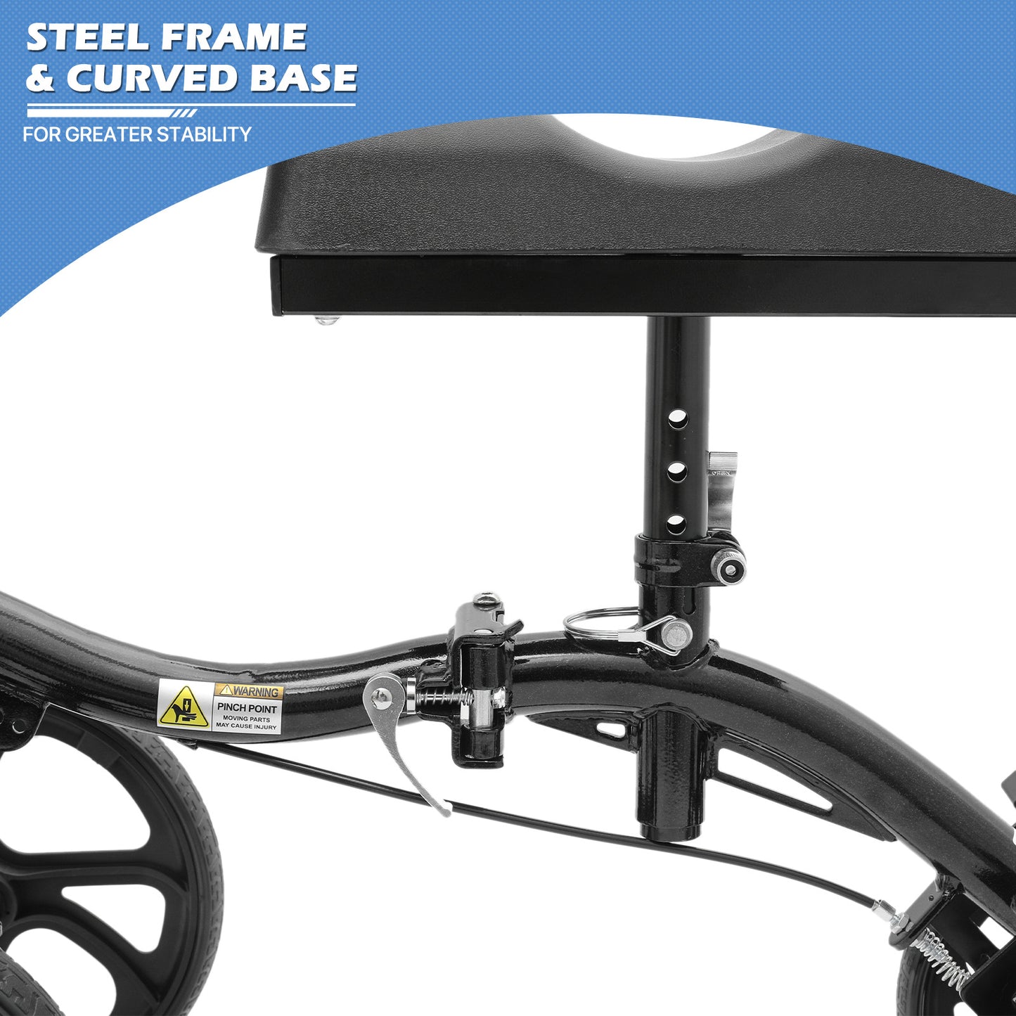 Knee Walker - Black Steel Frame - 10" Front Wheel 8" Rear Wheel