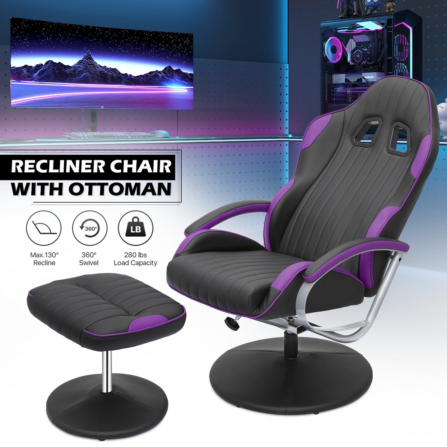 Gaming Chair with Ottoman - PU Leather