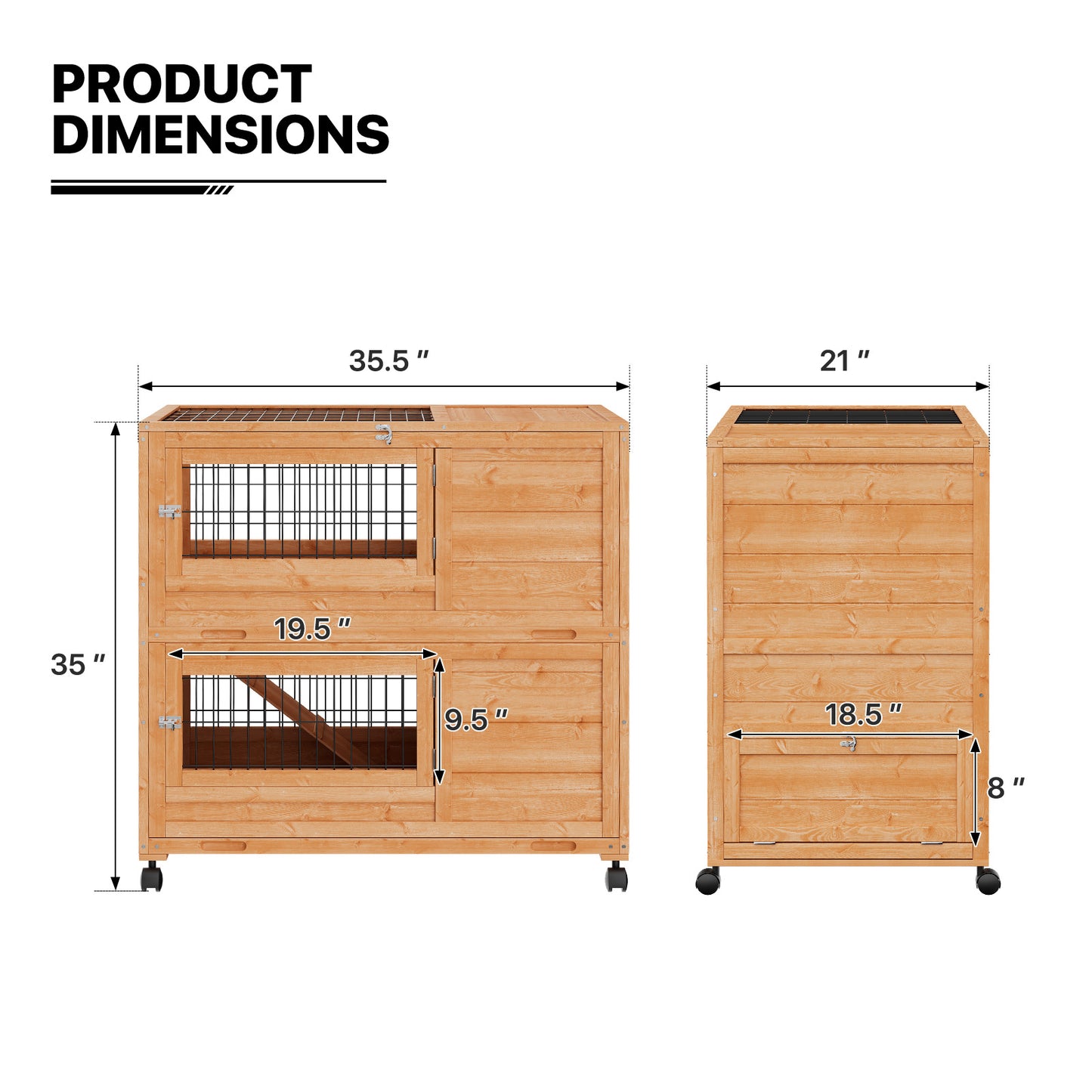 Wooden Chicken Coop Rabbit Hutch - 35.5'' Length - w/4 Wheels