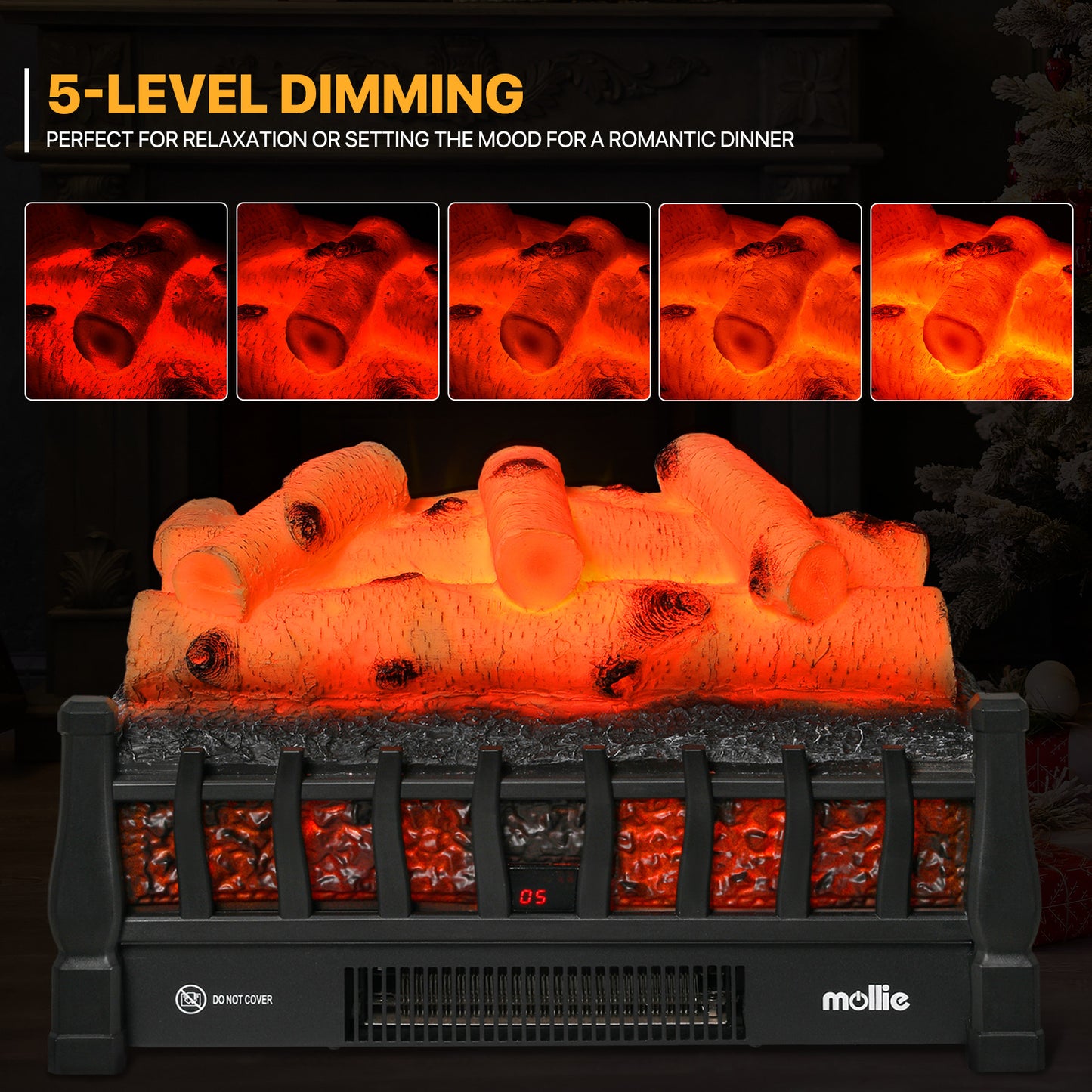Electric Fireplace - 1500W Space Heater - Logs and Inserts - 5 Level Flame Brightness - with Remote
