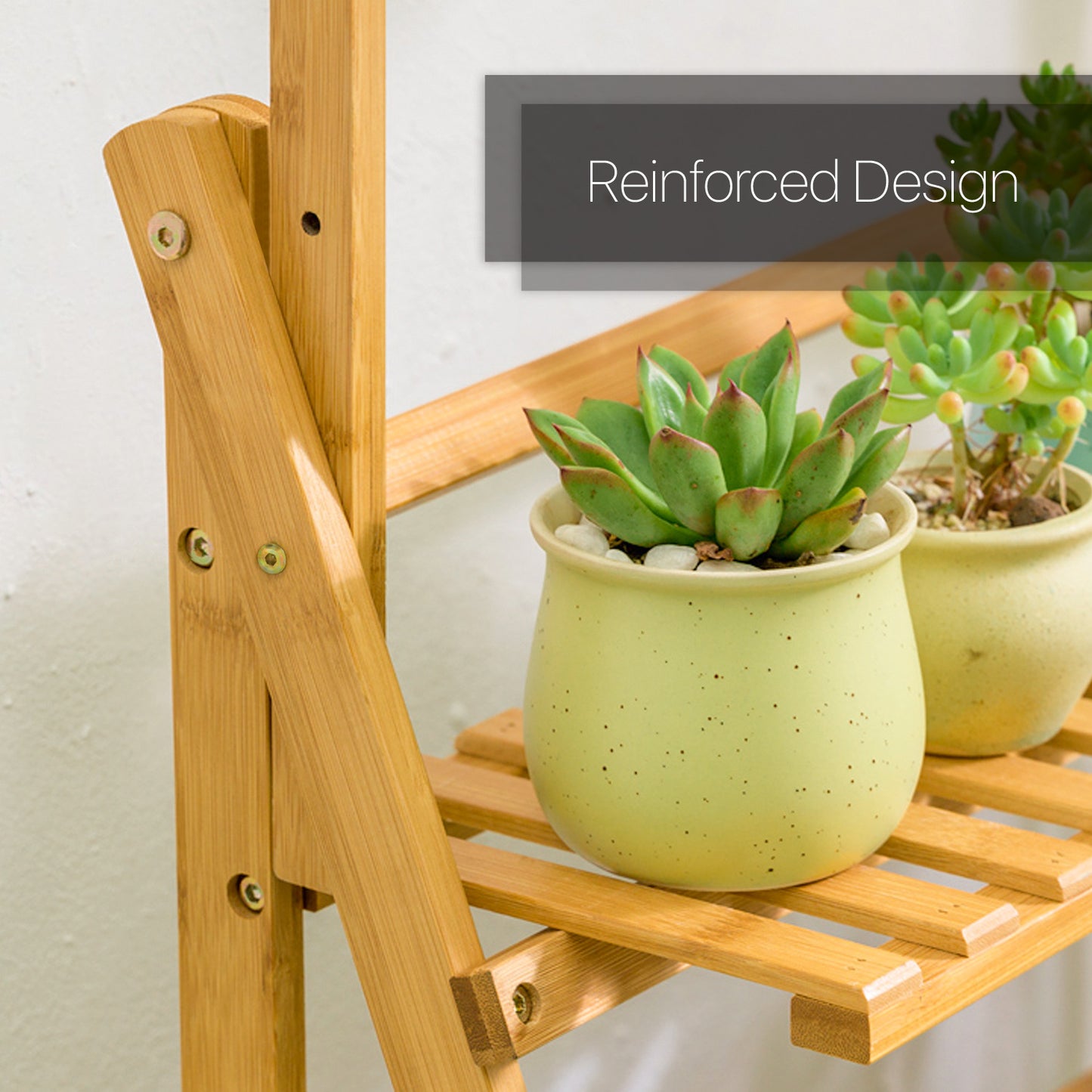 Foldable Flower Plant Rack - A Frame Stand Shelf - with Top Hanging Rod - 3 Tier - Natural