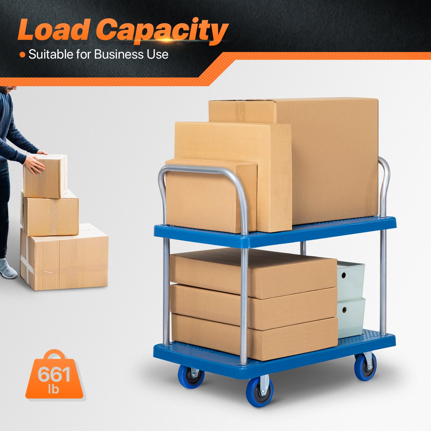 2 Tier Rolling Utility Cart