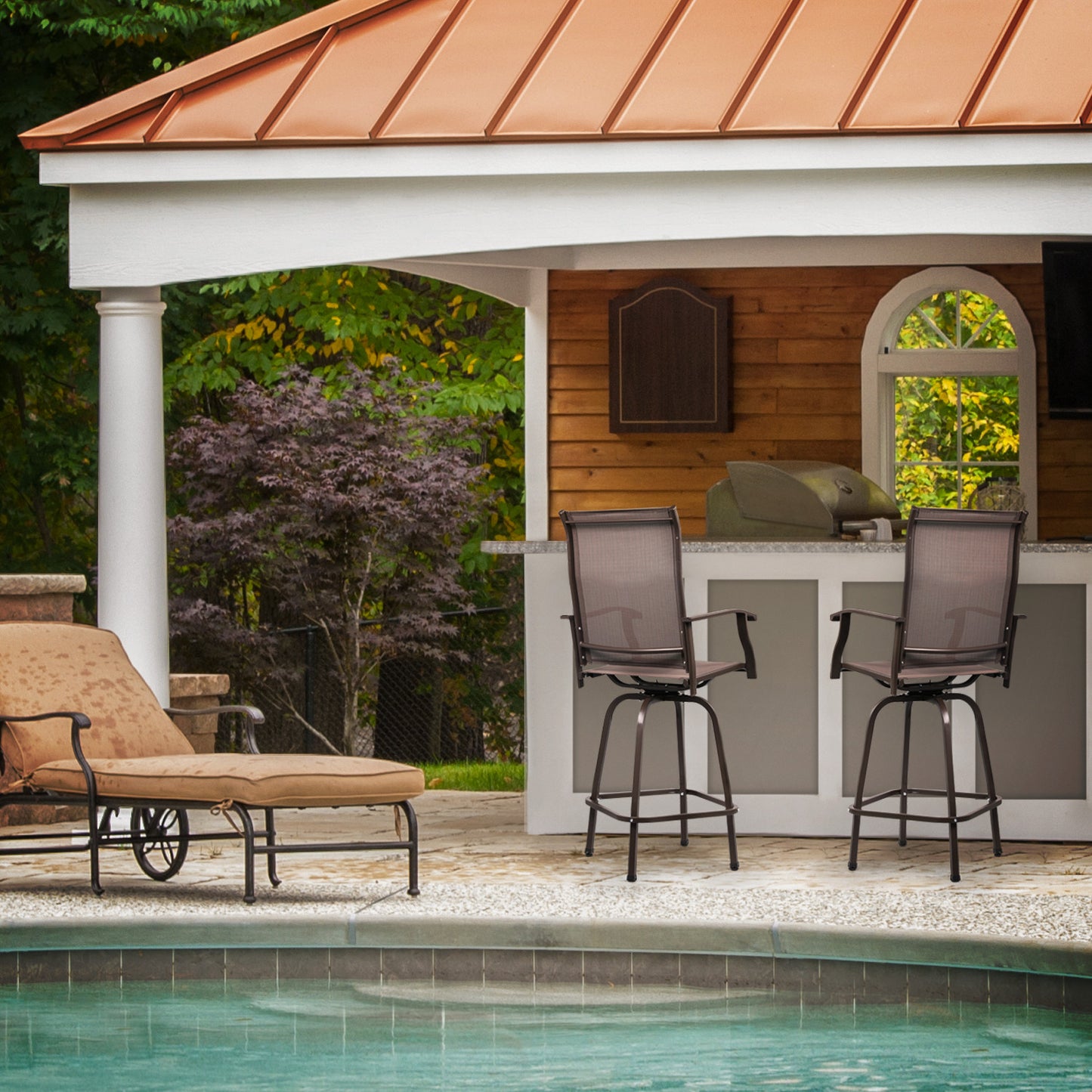 Set of 2 Swivel Patio Bar Stool - 19.5"x21.5" Seat
