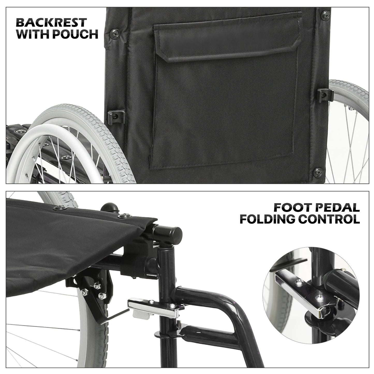 Manual Wheelchair - 7.5'' Front & 23.5'' Rear Wheel - 17"x15.5'' Nylon Seat