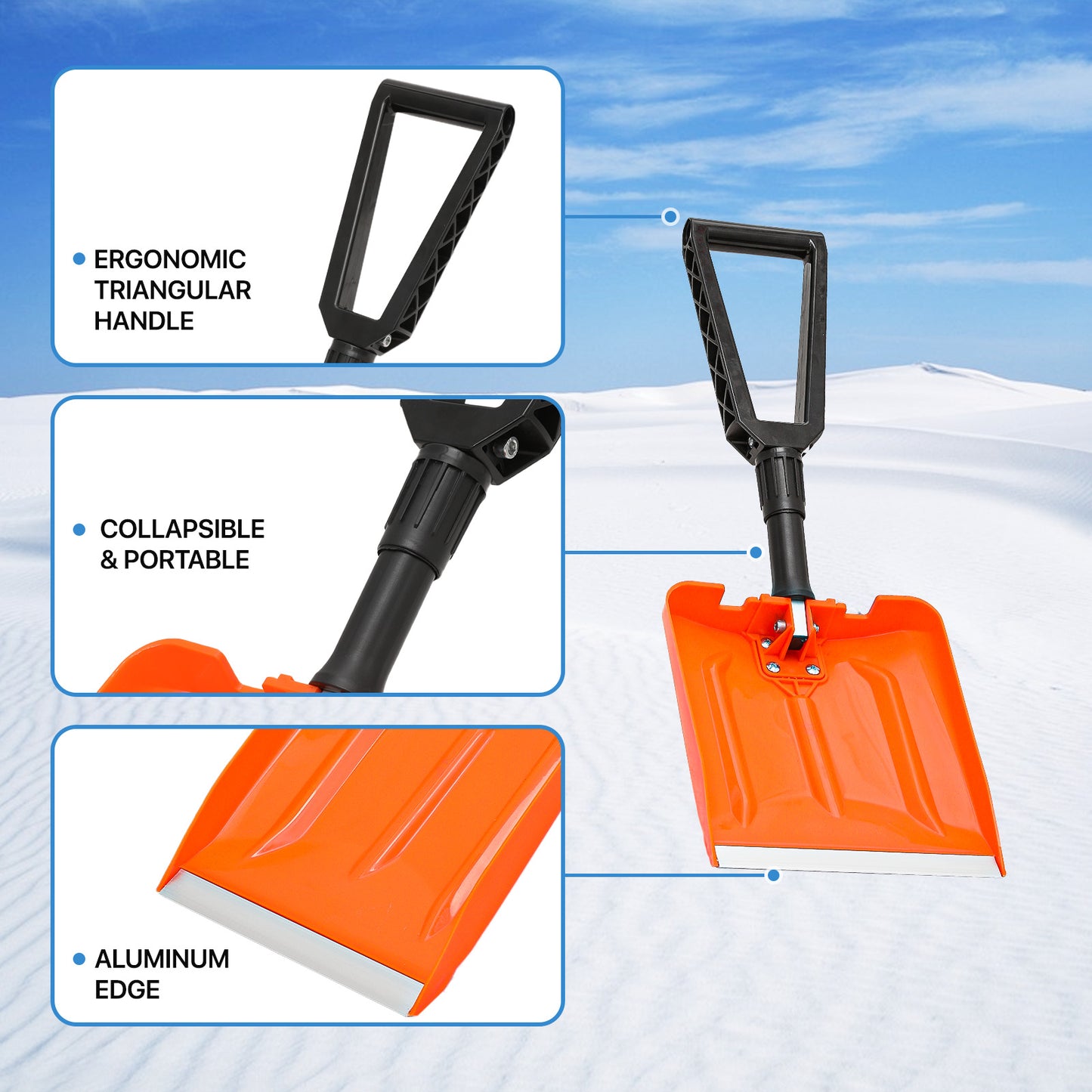 Snow Shovel - 2.1 FT Height - Foldable - Orange