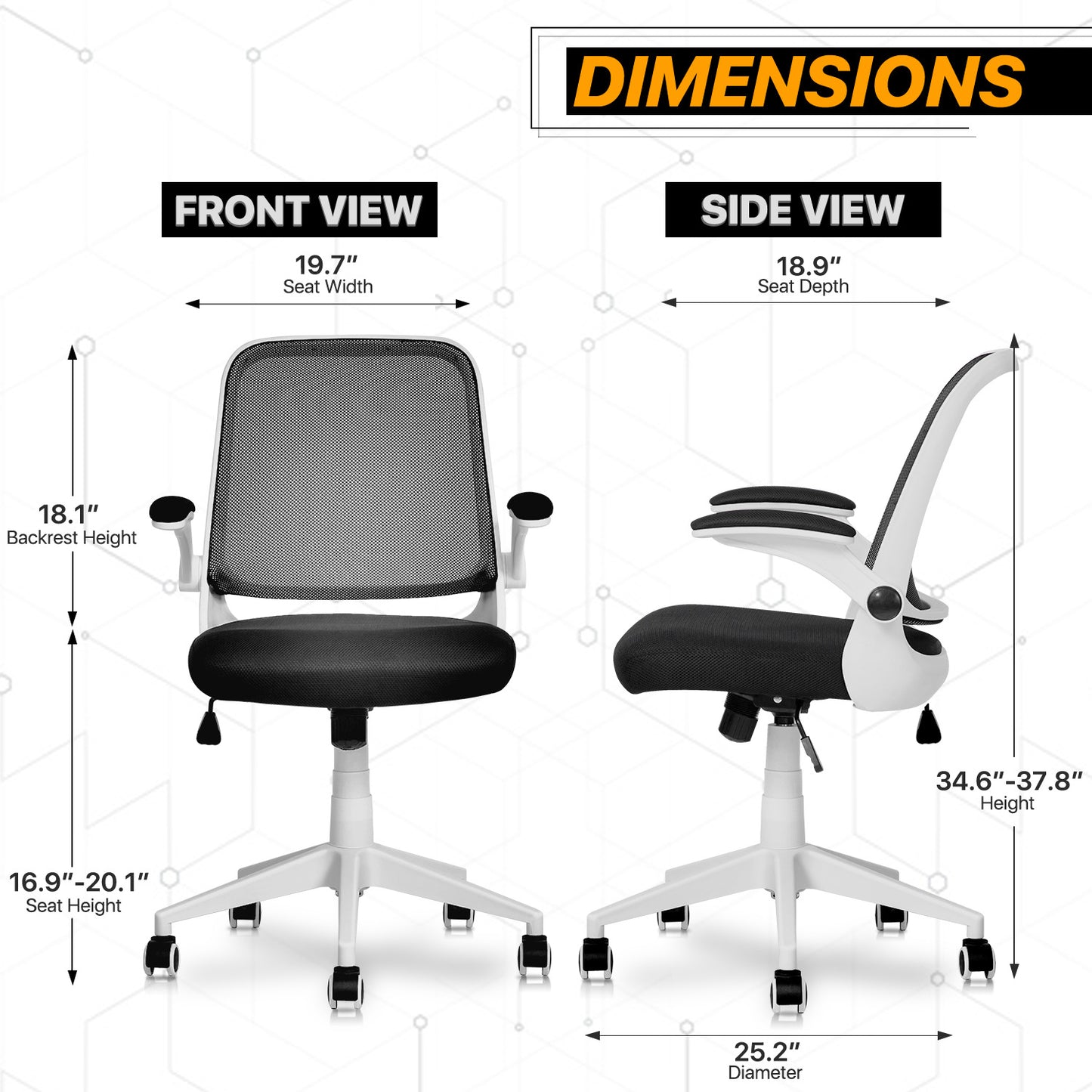 Adjustable Armrest Task Chair - Black - 29" x 47" Studded Mat Set
