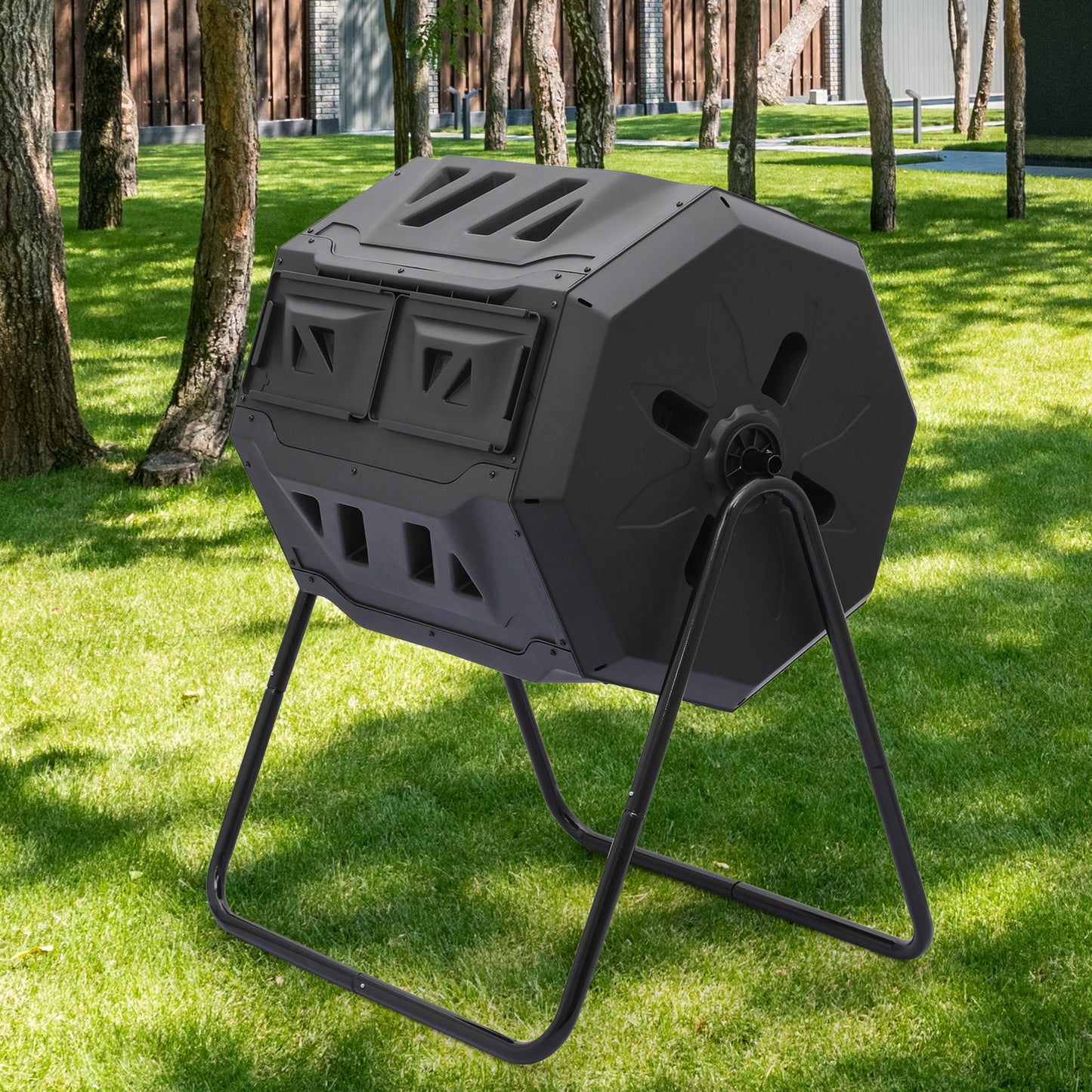 43 Gallon Dual Chamber Compost Bin - 2 Sliding Doors - with Gloves