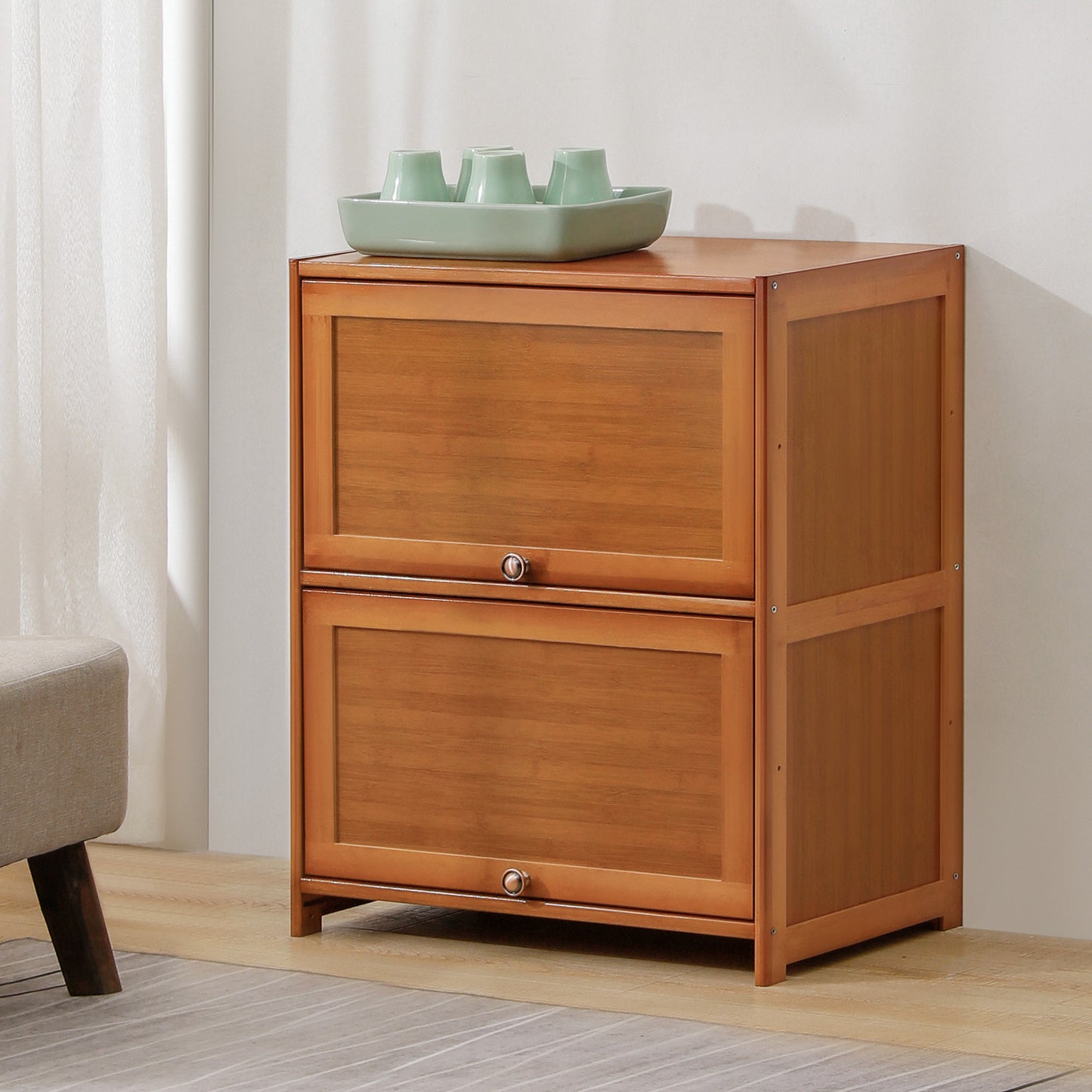 Slide Up Door Multi-Functional Storage Cabinet - 2 Tier - Brown