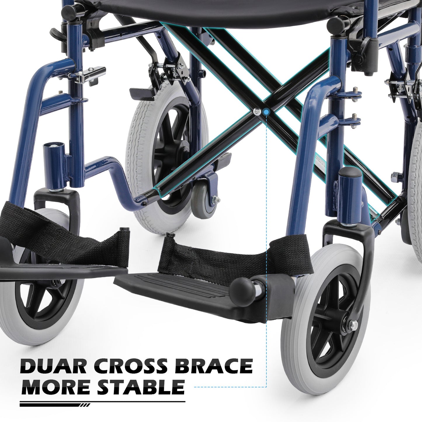 Transport Wheelchair - PU Solid Tyre - Blue