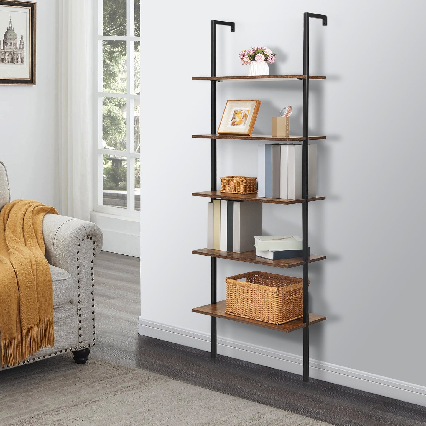 Wall Mounted Bookshelf 24"x12"x72.5" - 5 Tier