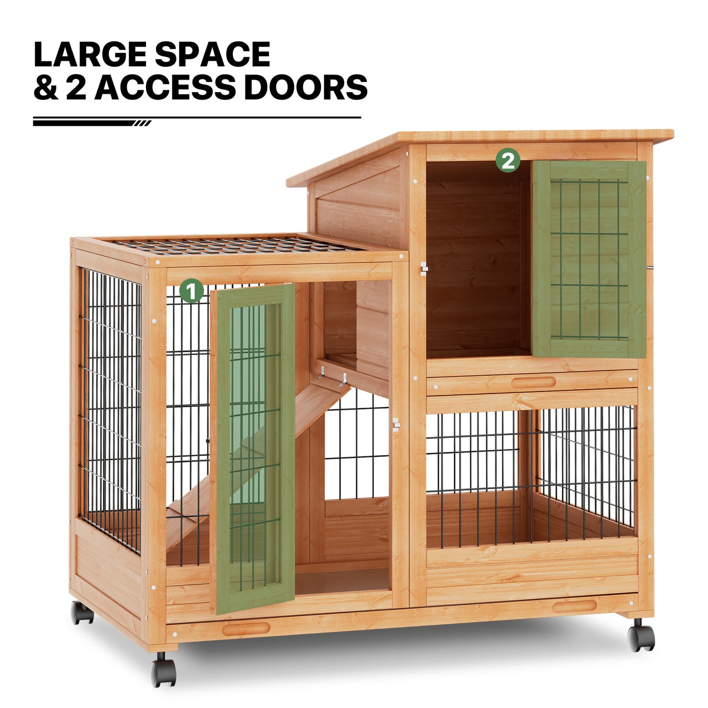 Wooden Chicken Coop Rabbit Hutch - 36'' Length - w/4 Wheels