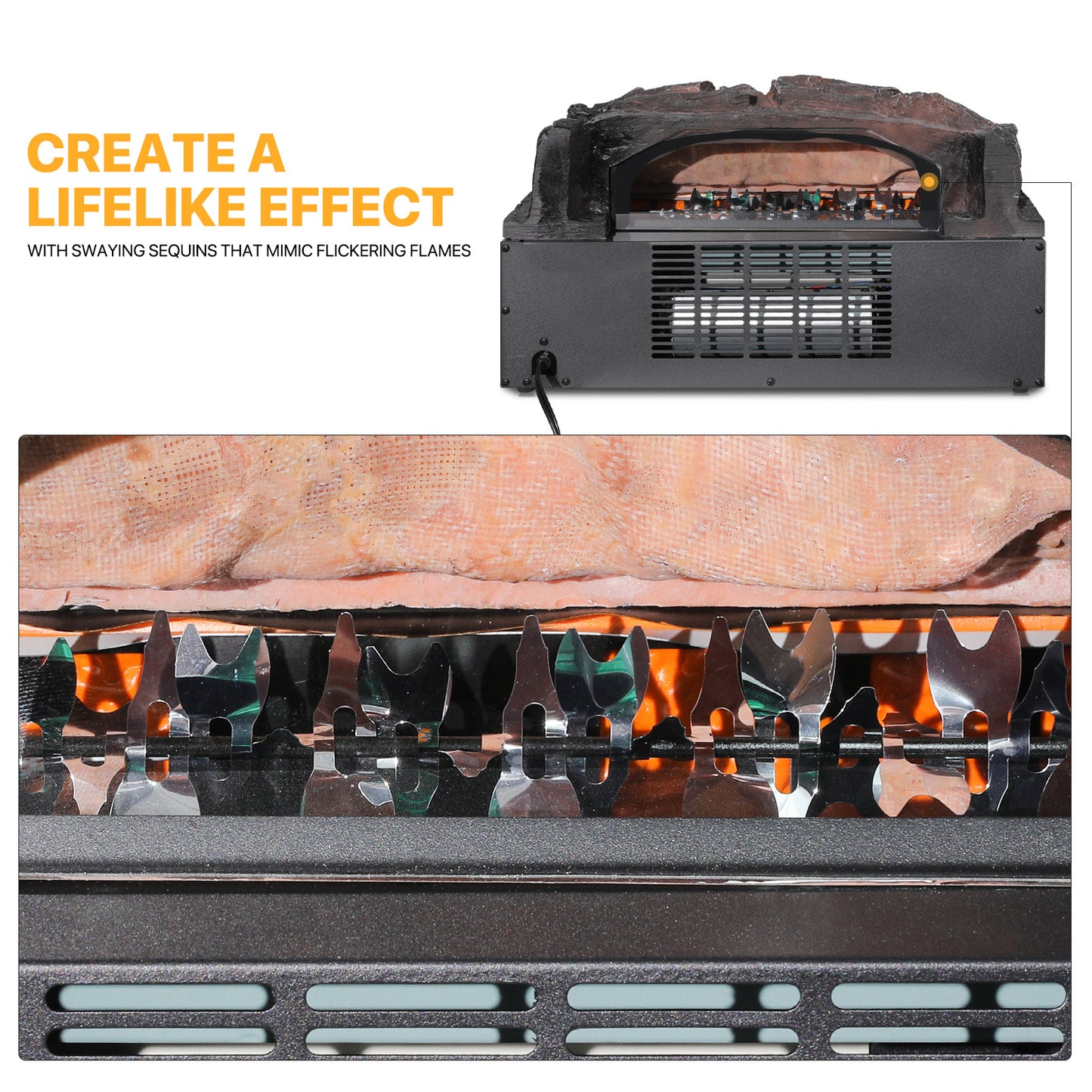 Electric Fireplace - 1500W Space Heater - Logs and Inserts - 5 Level Flame Brightness - with Remote