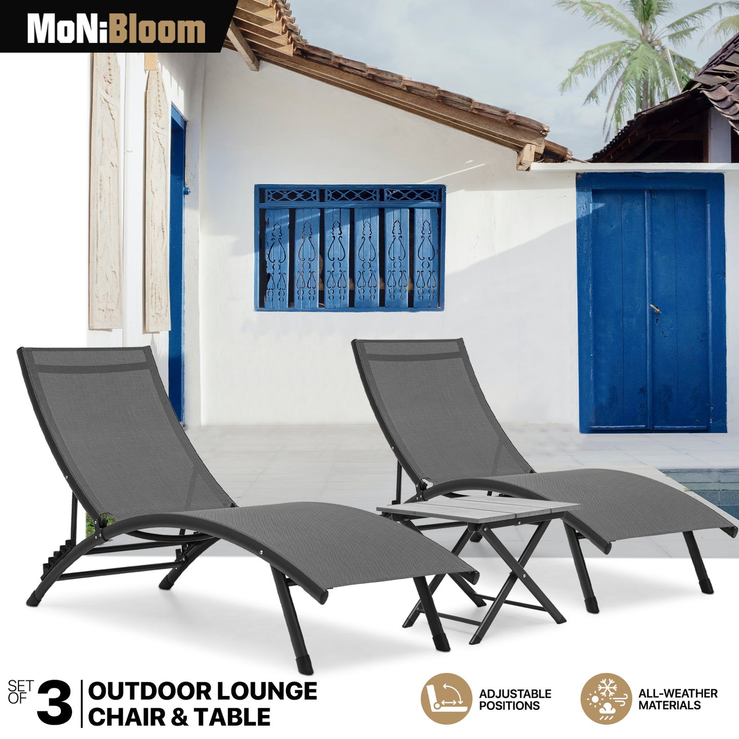 Patio Set - 2 Lounge Chair + 1 Side Table