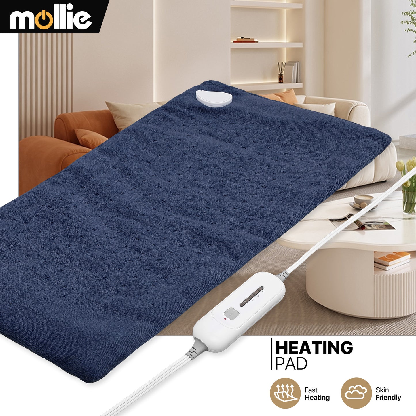 24" x 12" Electric Heating Pad - Coral Fleece + Knitted Fabric - Half an Hour Timer + 3 Heating Levels