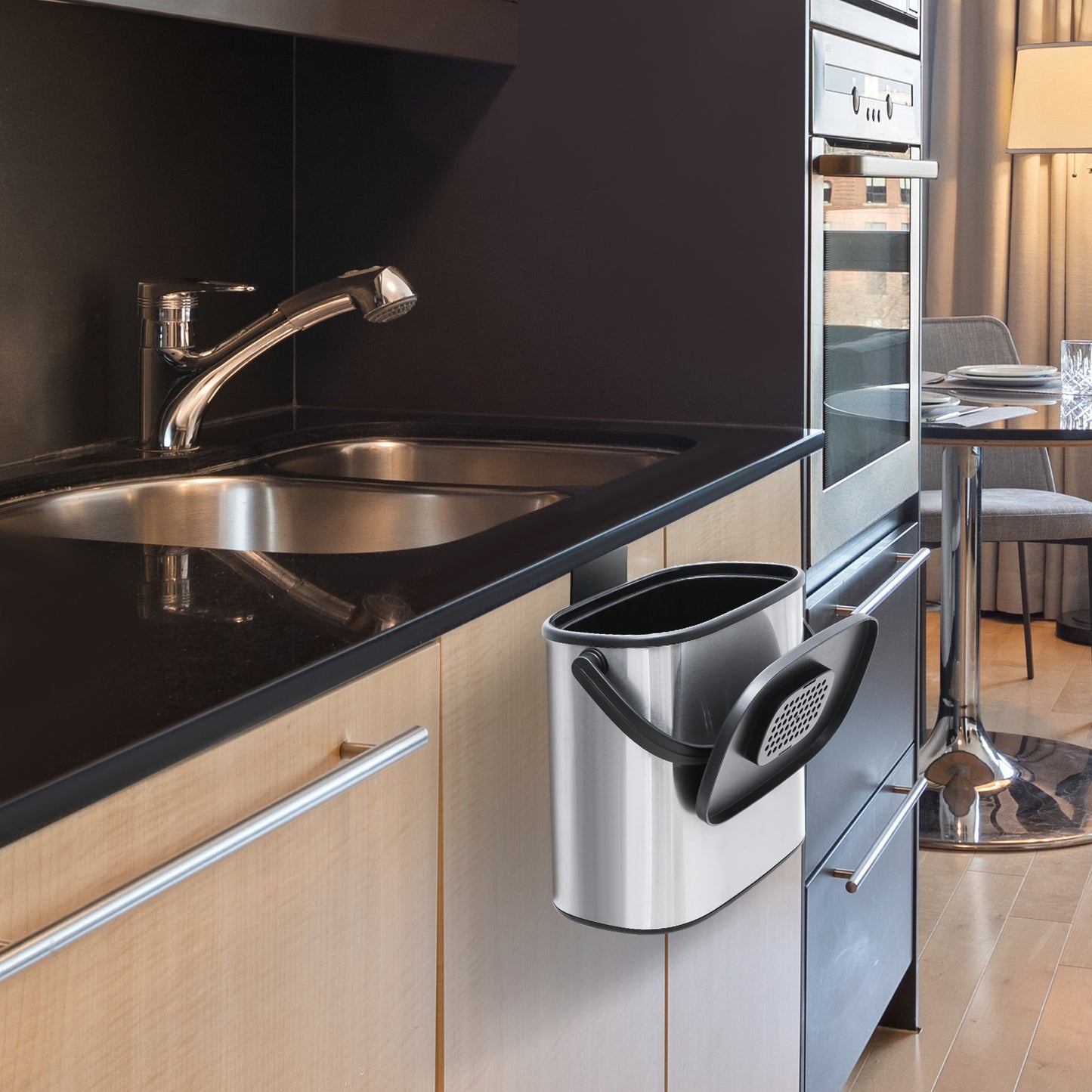 5L Hanging Trash Bin - Stainless Steel - With Lid