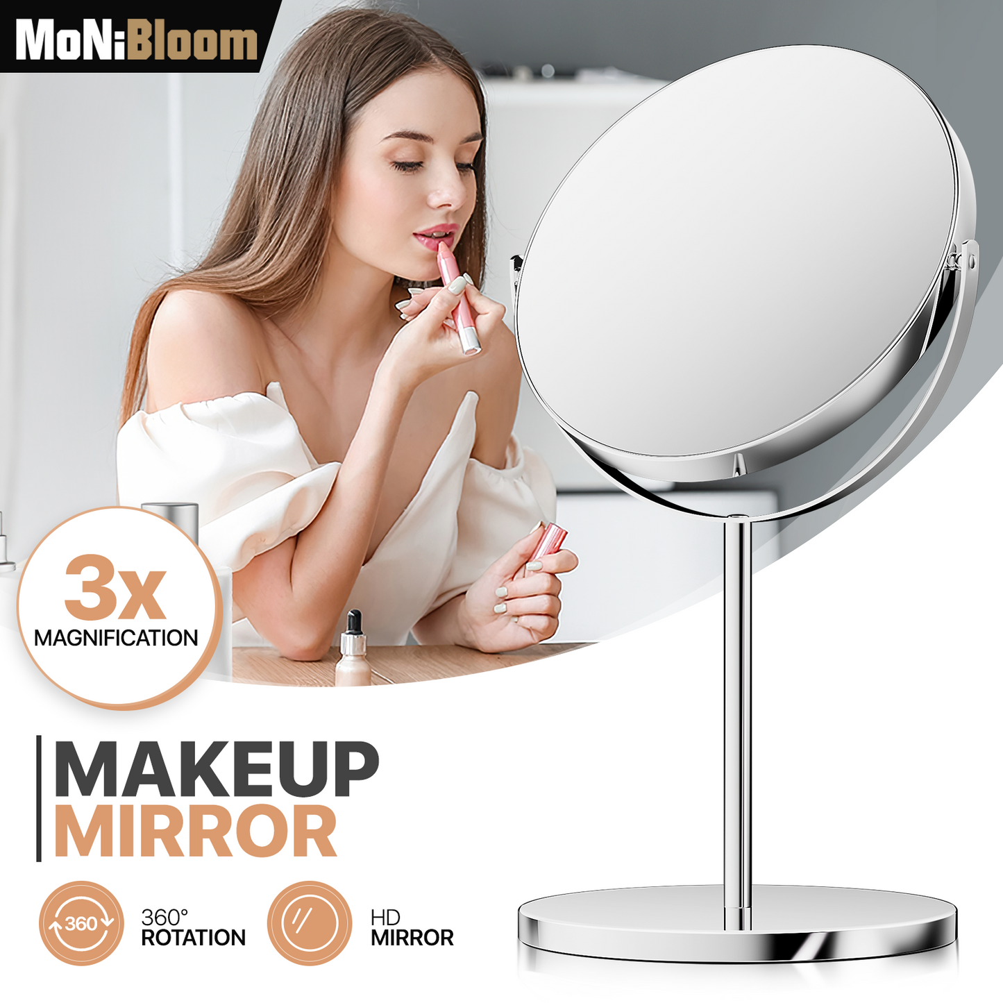 Double Sided Vanity Mirror - Round 6.5" Diameter - 1x/3x Magnification Mirror