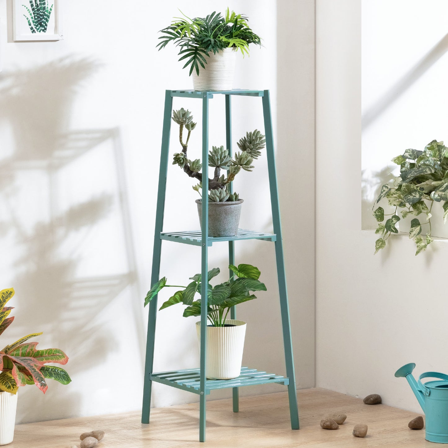 Simplified Flower Plant Stand Display Tower - A Shape - Green
