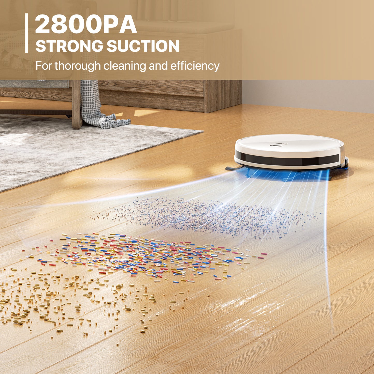 Robot Vacuum - 500ml Dustbin - 150ml Water Tank - w/Dry Mop+Remote Control - White