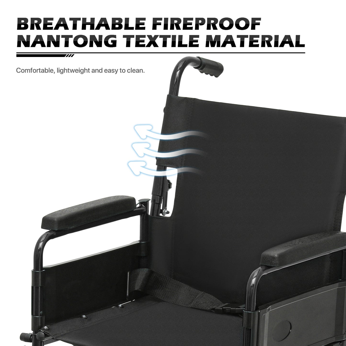Transport Wheelchair - FDA Approved, PU Paded Armrest, Black