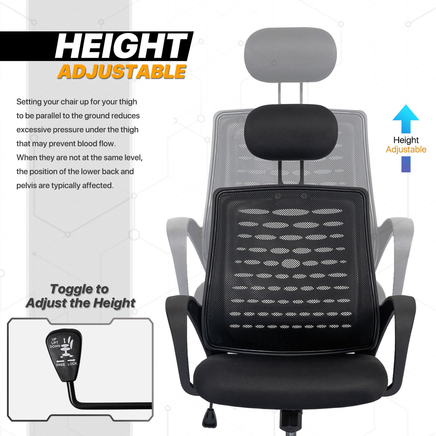 Mesh Task Chair with Headrest - Black - 29" x 47" Studded Mat Set